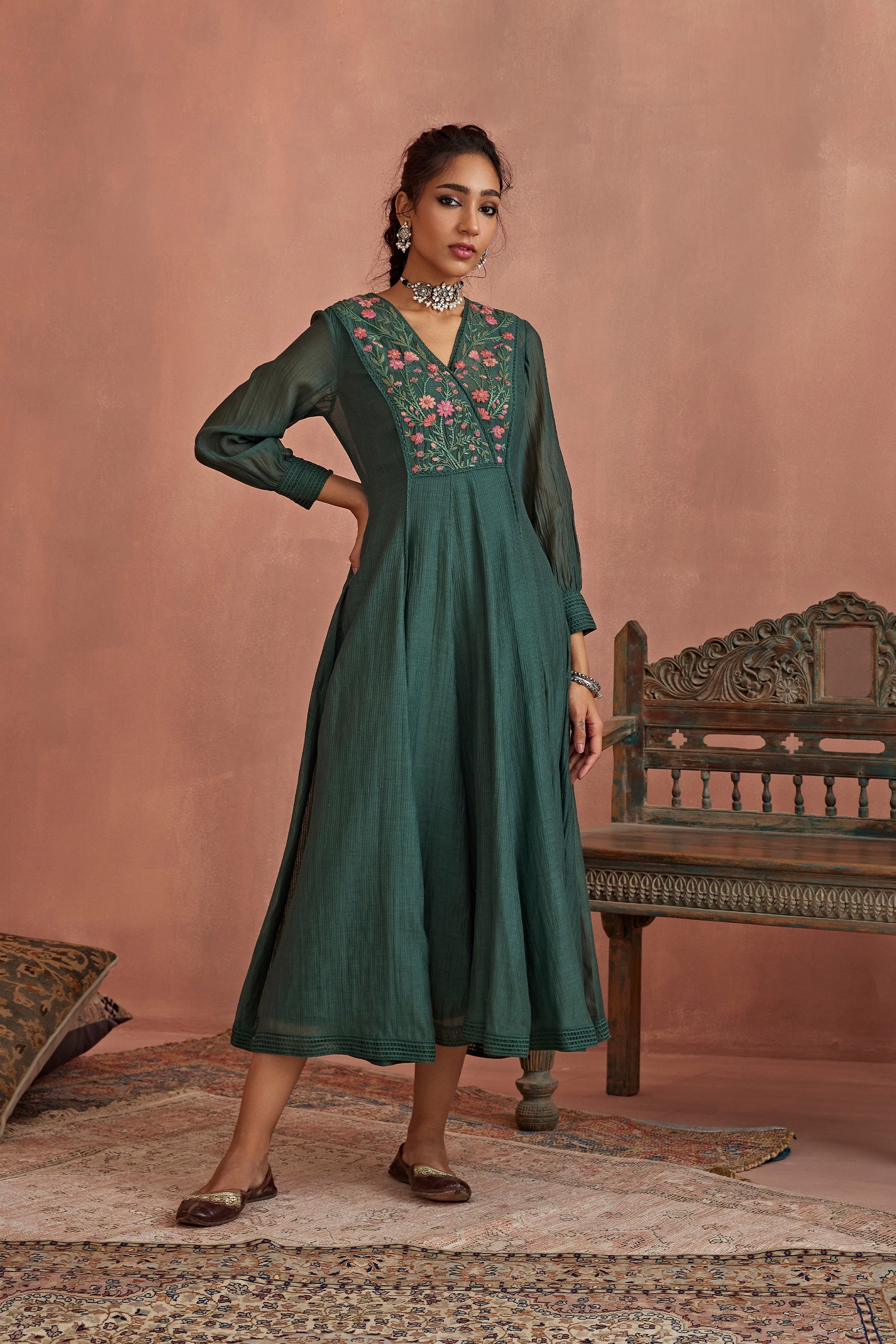 Teal_Multi_Thread_Emroidery_Angrakha_Tunic_Kritika_Dawar