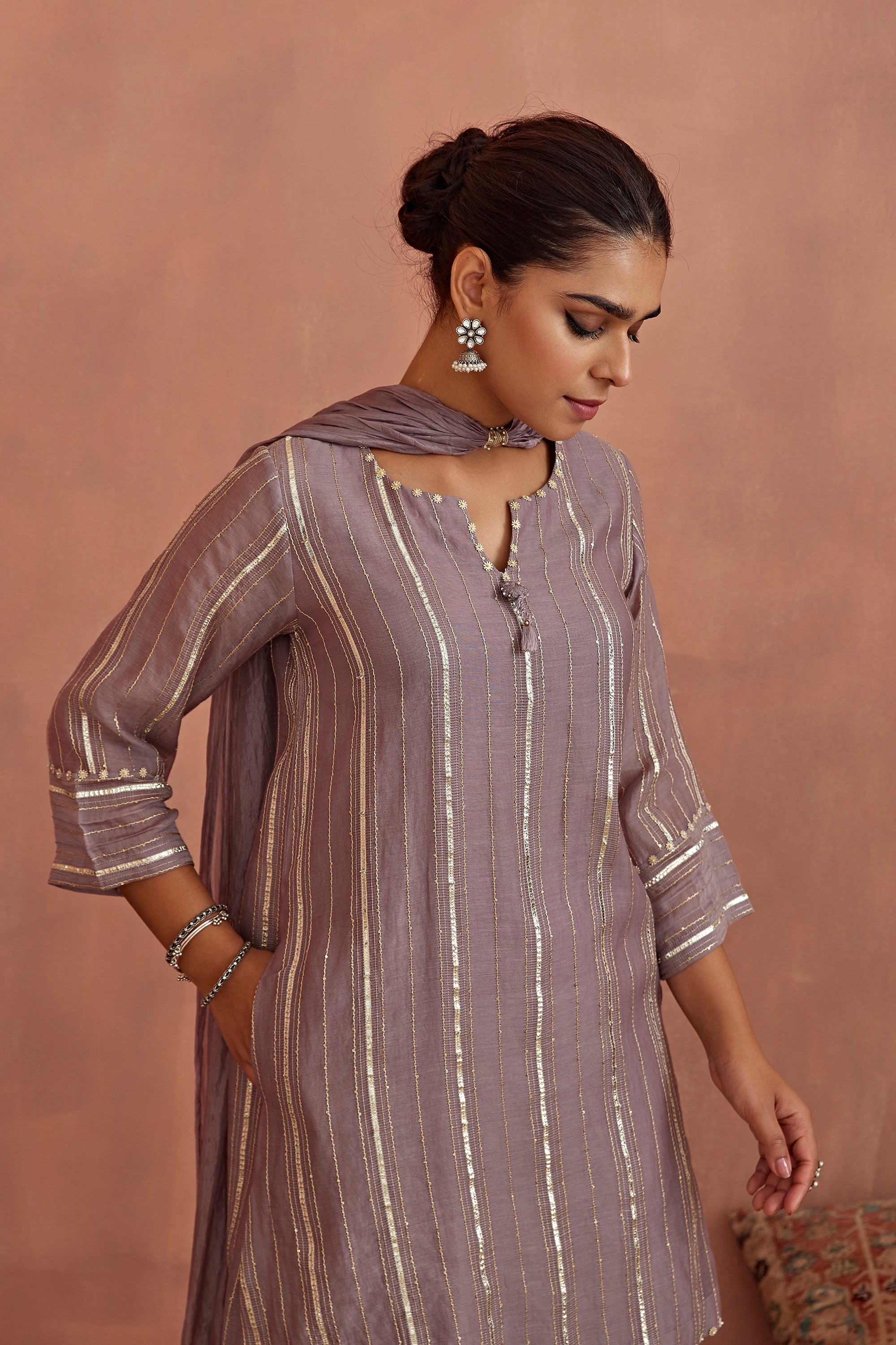 Mauve_Gota_Stripes_Kurta_Dhoti_Pants_Kritika_Dawar