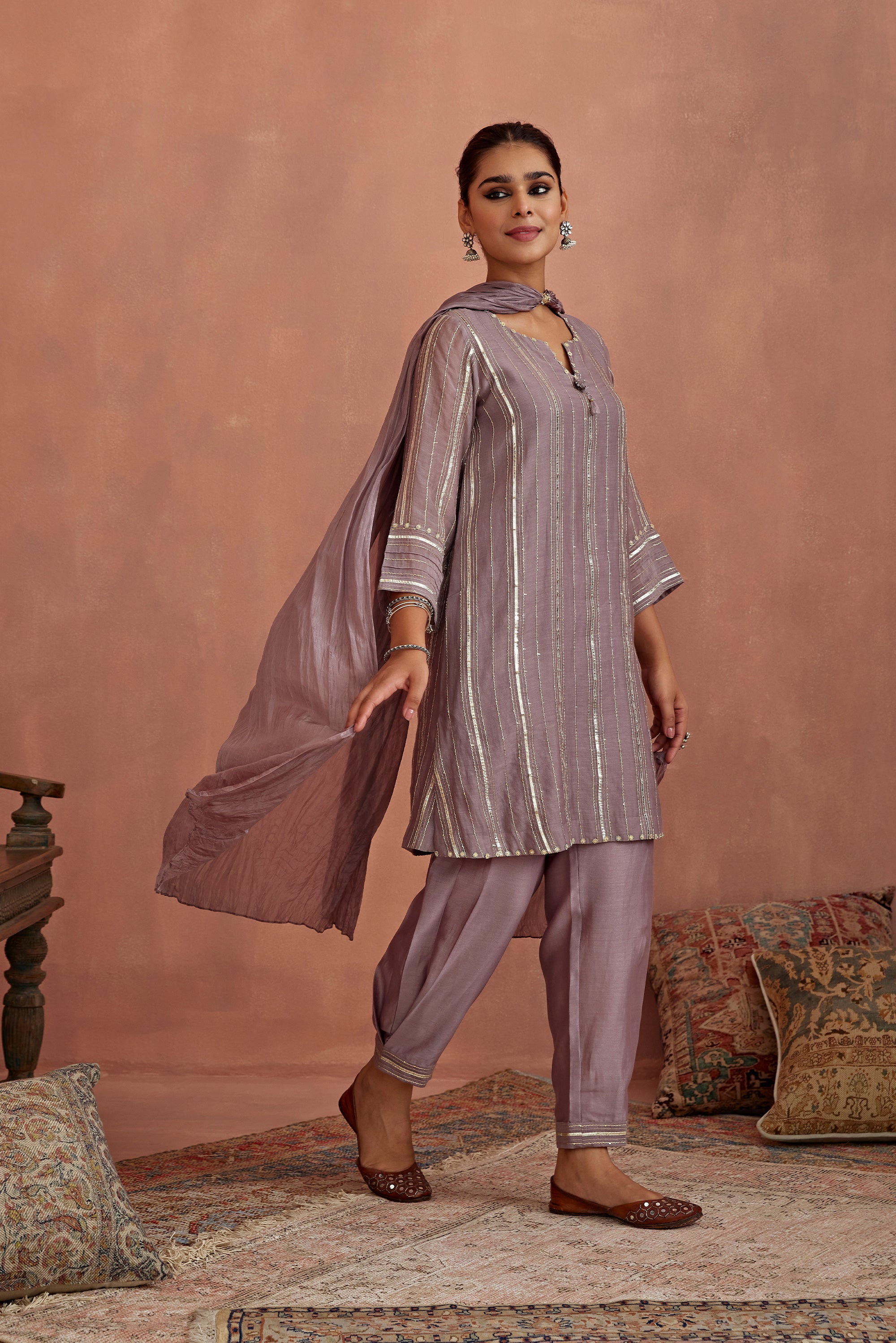 Mauve_Gota_Stripes_Kurta_Dhoti_Pants_Kritika_Dawar
