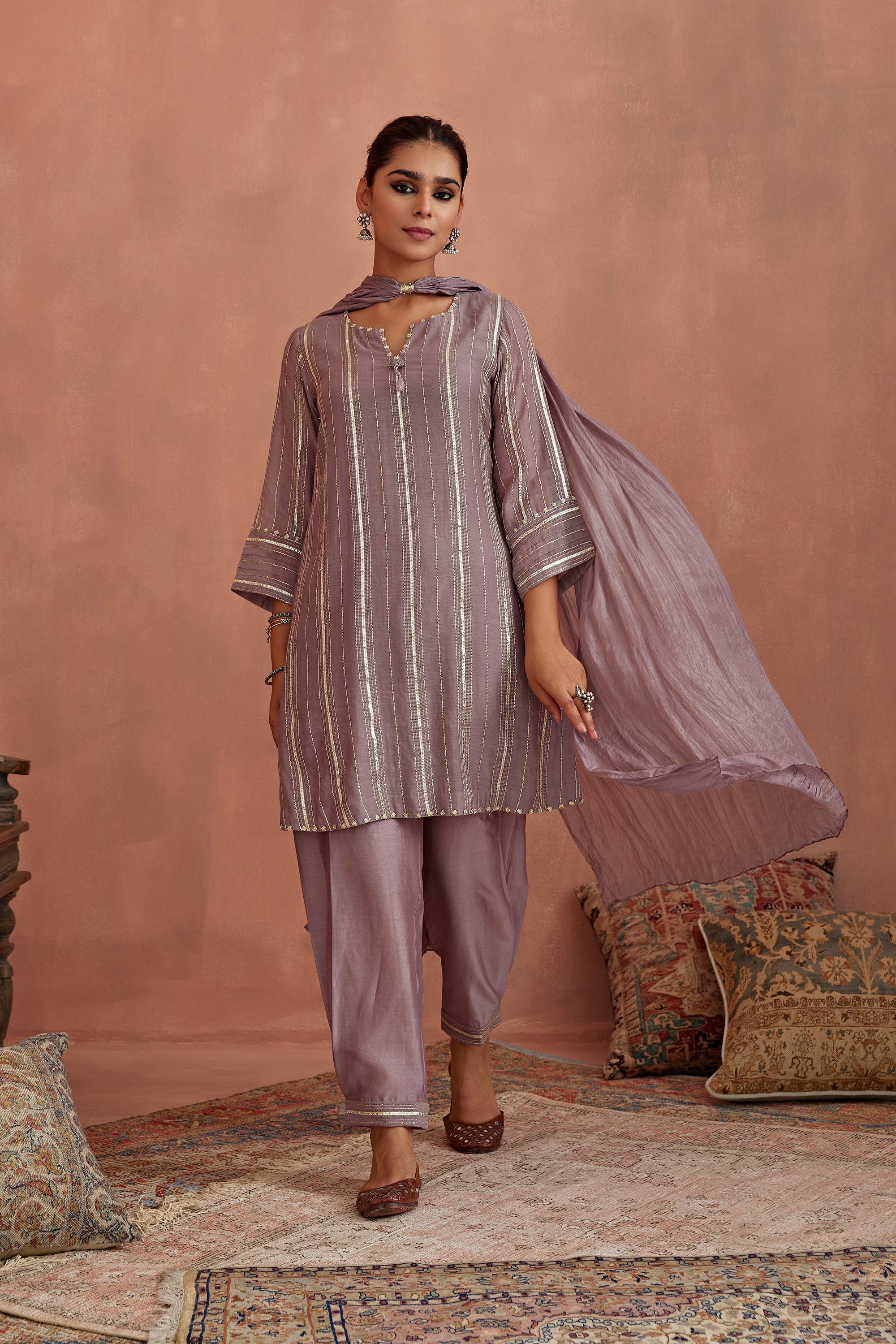 Mauve_Gota_Stripes_Kurta_Dhoti_Pants_Kritika_Dawar