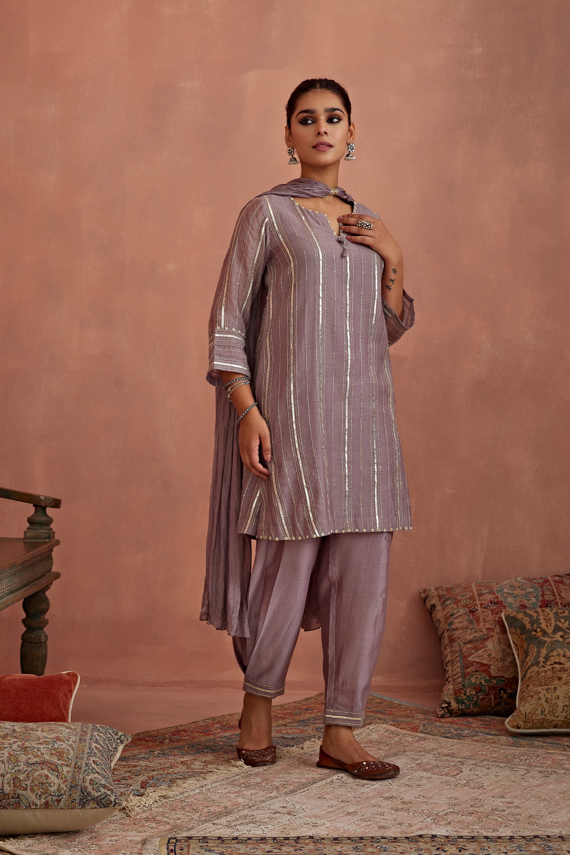 Mauve_Gota_Stripes_Kurta_Dhoti_Pants_Kritika_Dawar