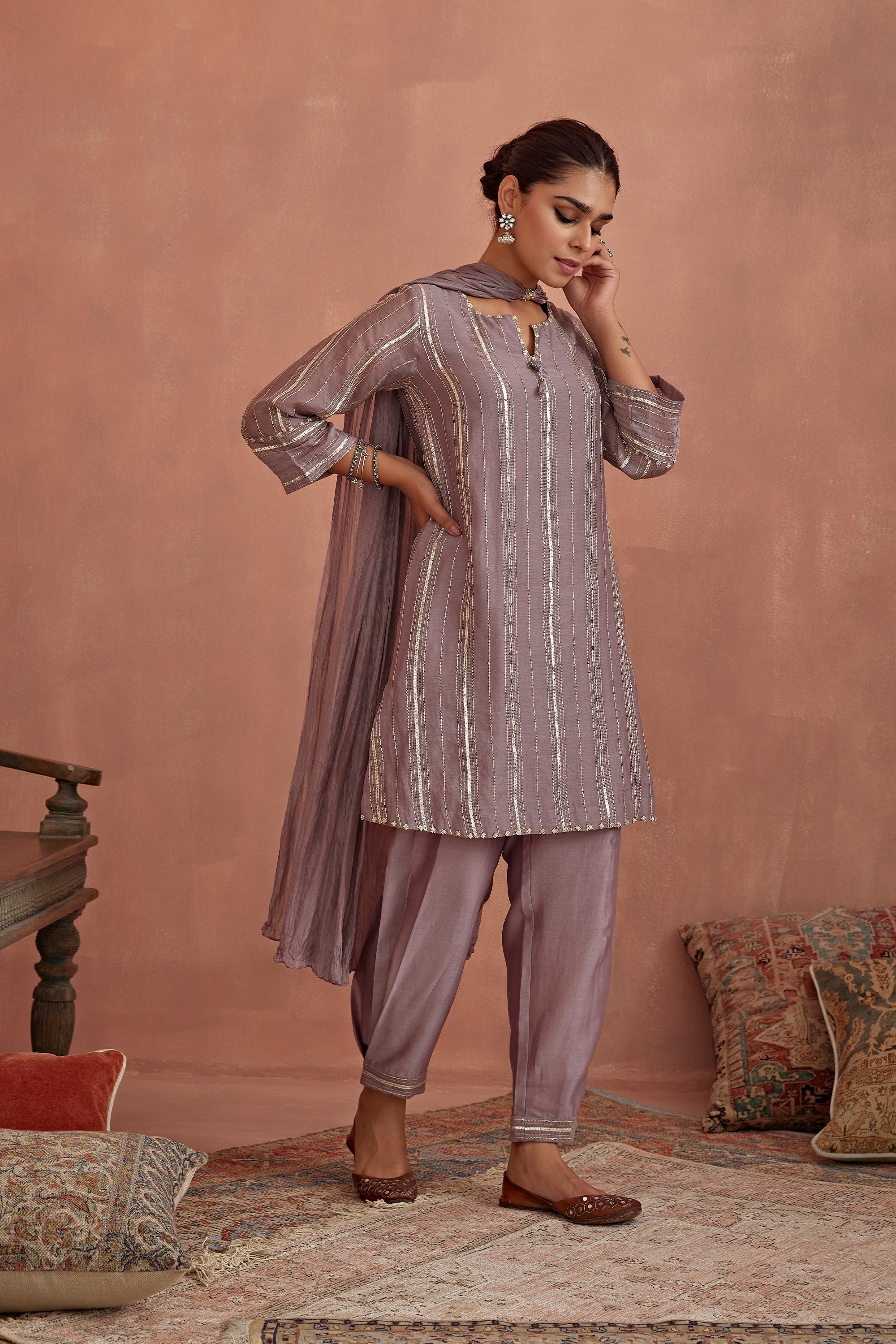 Mauve_Gota_Stripes_Kurta_Dhoti_Pants_Kritika_Dawar