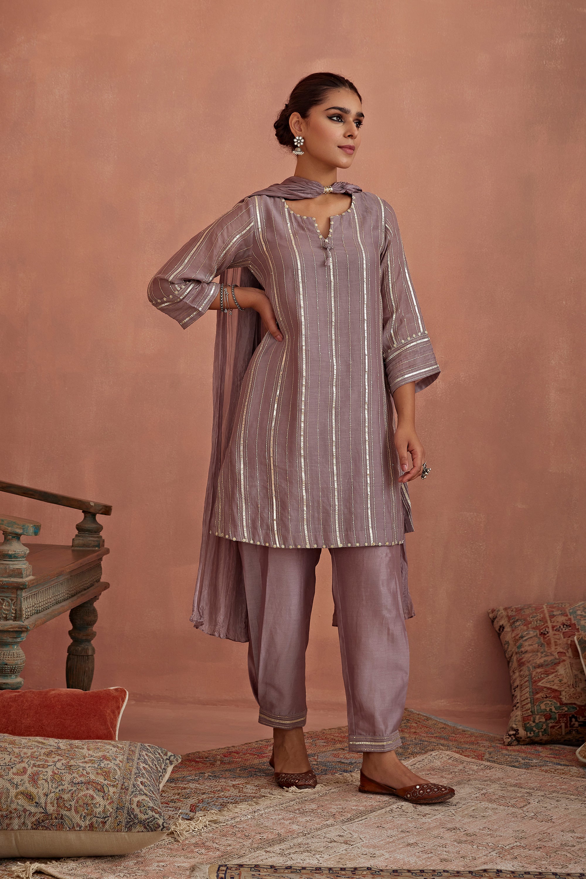 Mauve_Gota_Stripes_Kurta_Dhoti_Pants_Kritika_Dawar