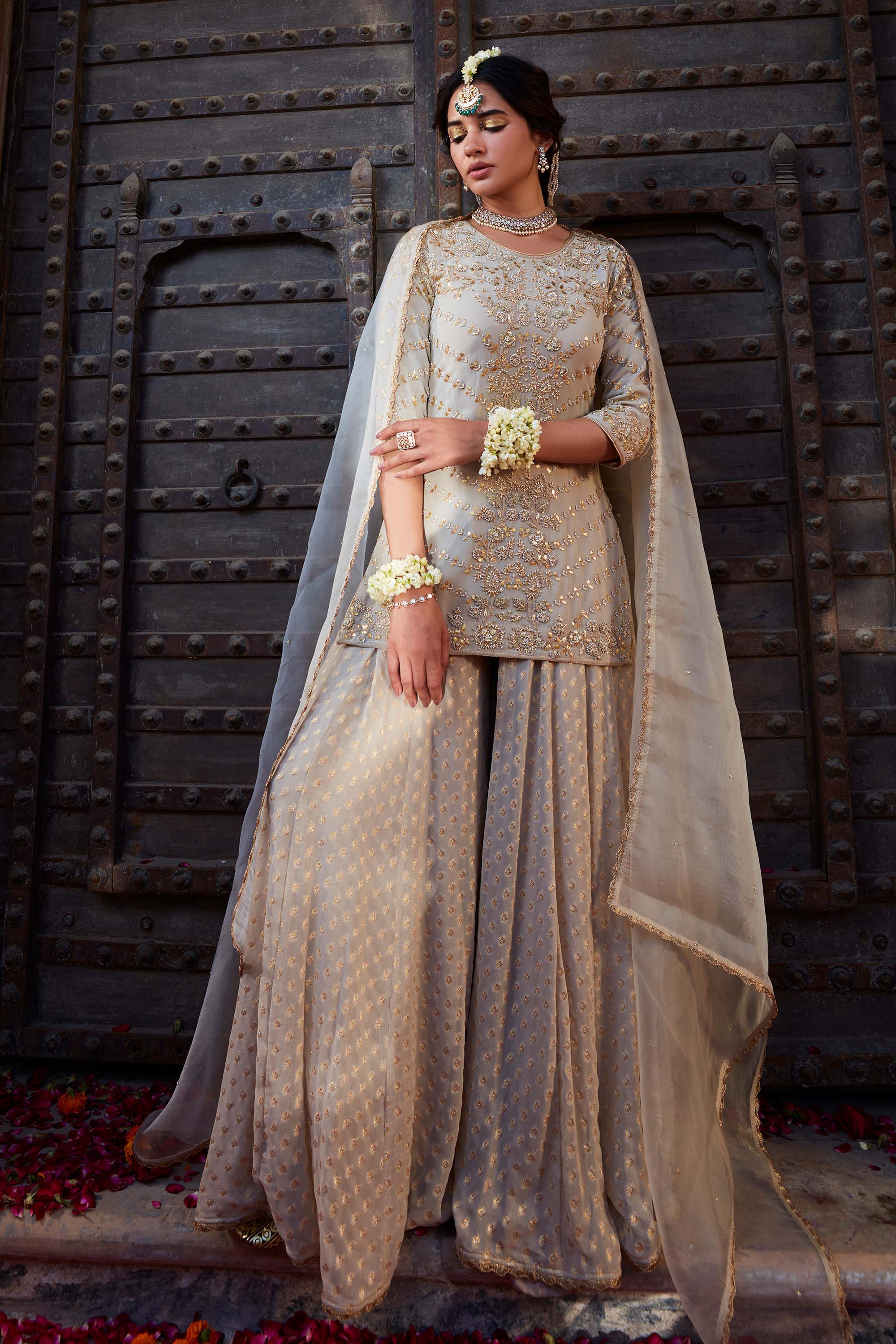 Ivory Gota Short Kurta Sharara - Main Image