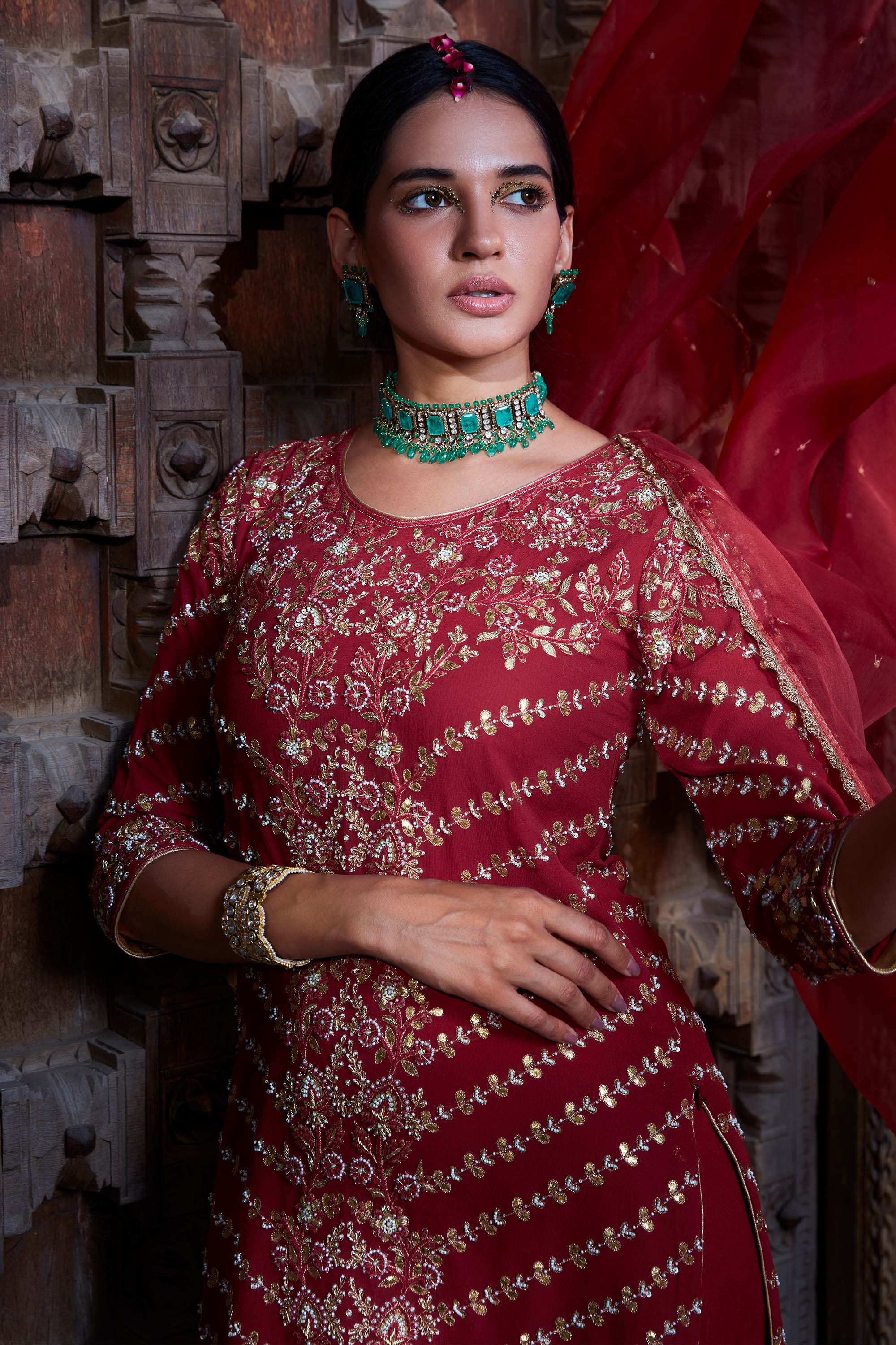 Maroon_Gota_Short_Kurta_Gharara_Kritika_Dawar