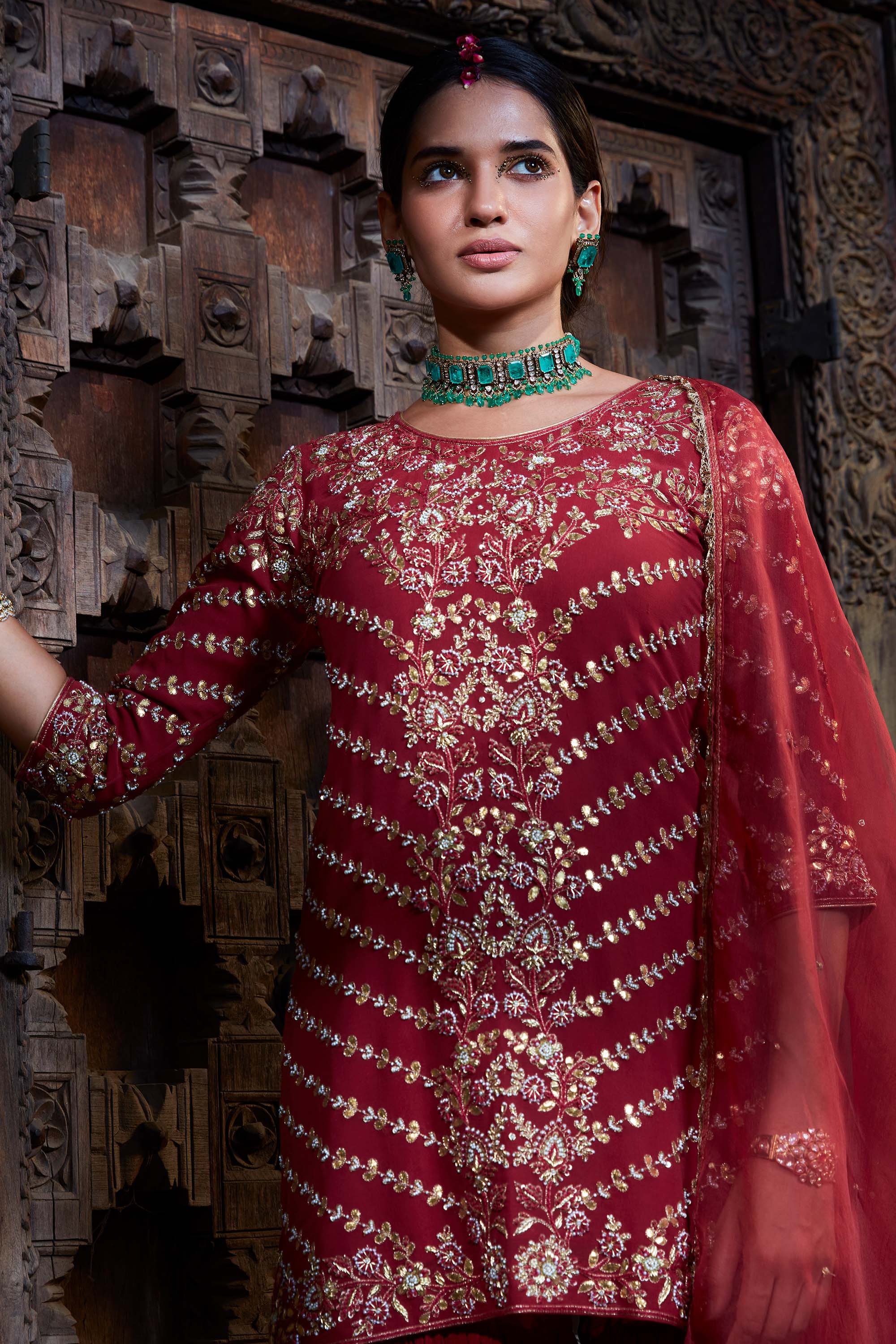 Maroon_Gota_Short_Kurta_Gharara_Kritika_Dawar