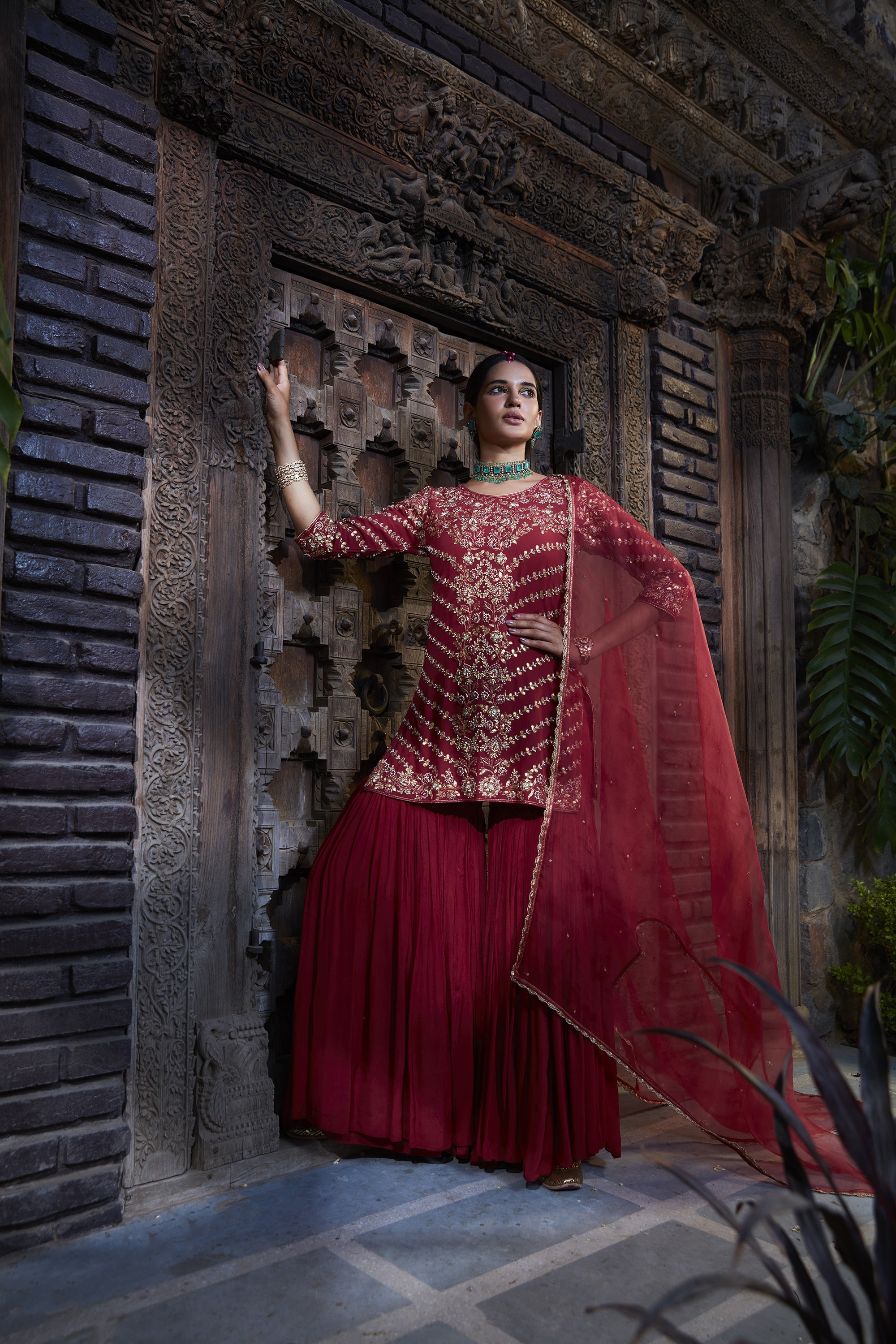 Maroon_Gota_Short_Kurta_Gharara_Kritika_Dawar