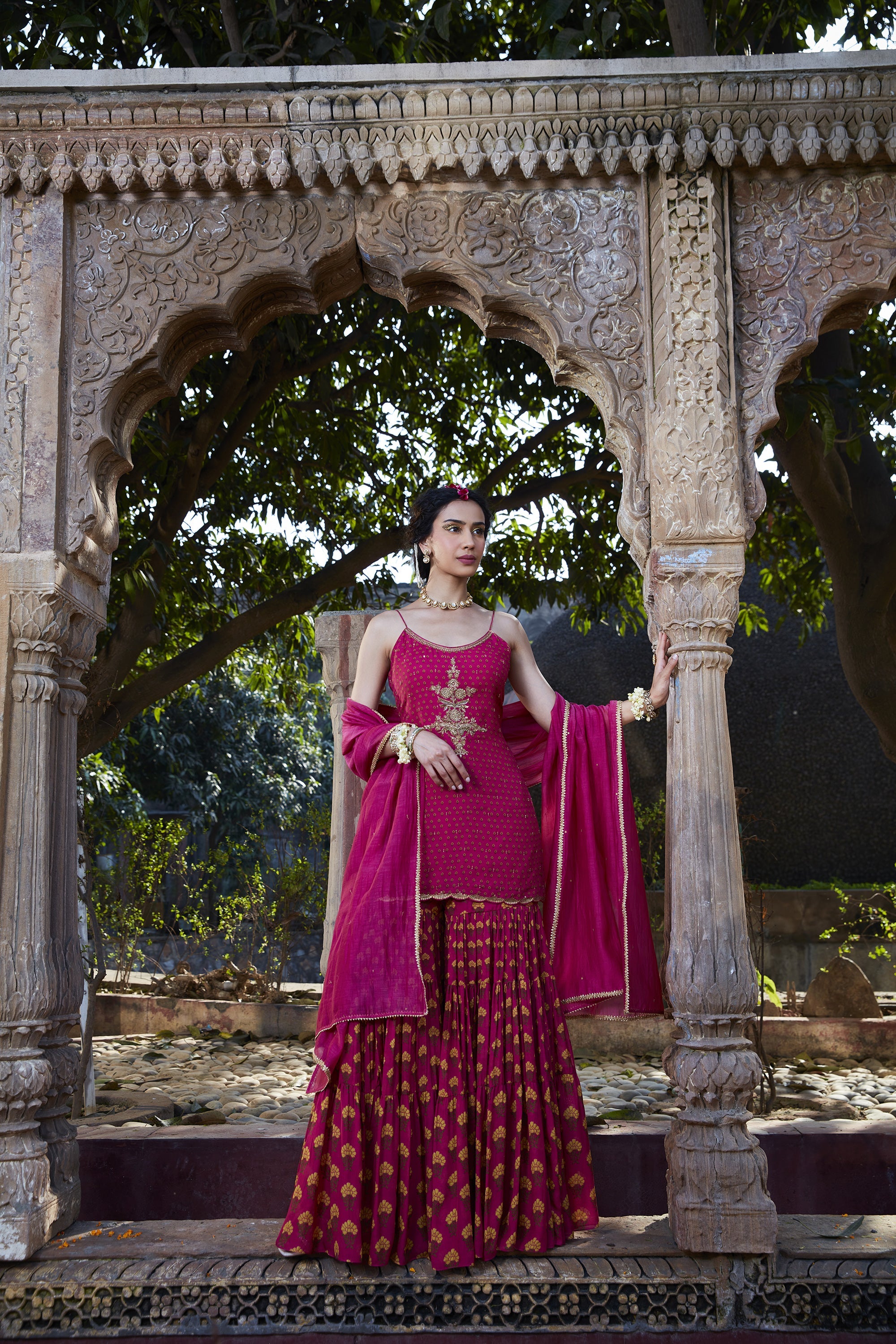 Pink_Printed_Chanderi_Gharara_Set_Kritika_Dawar
