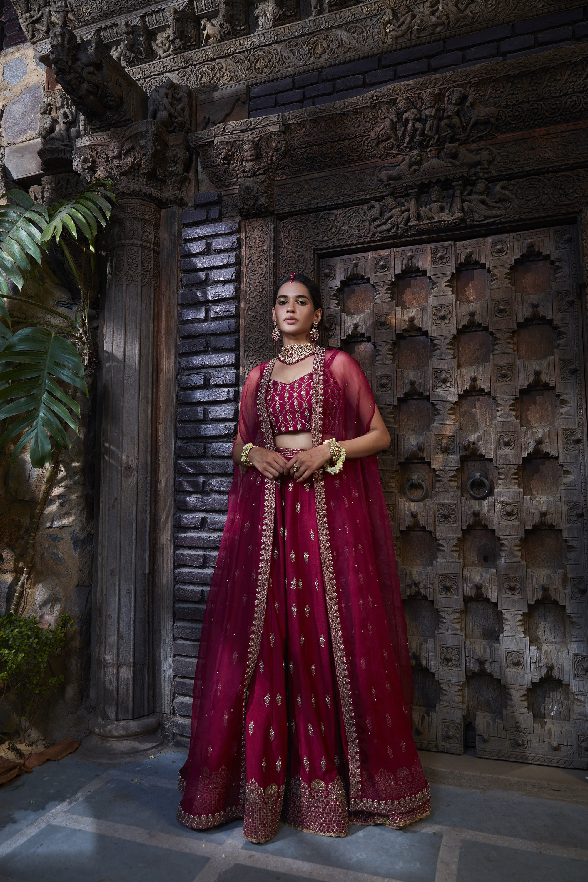 Rasberry_Pink_Zari_Embroidered_Cape_Lehenga_Set_Kritika_Dawar