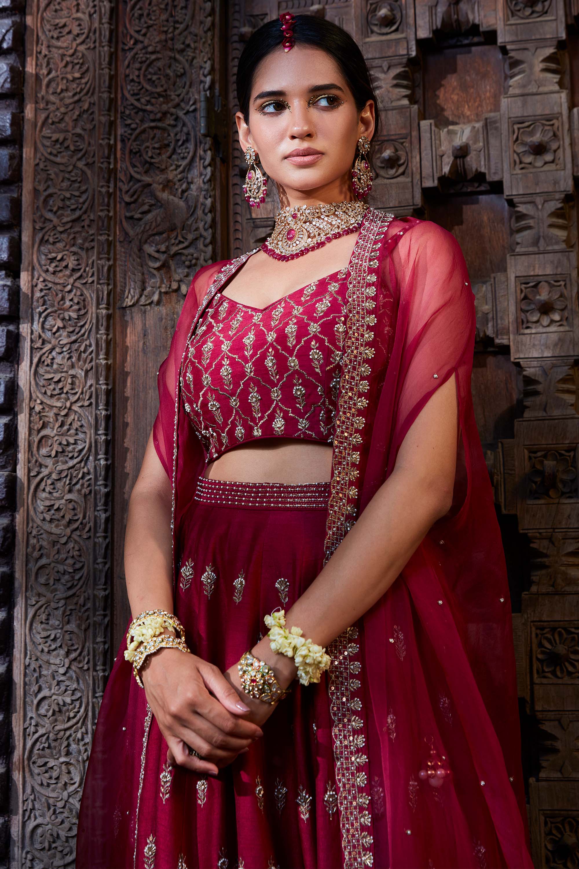 Rasberry_Pink_Zari_Embroidered_Cape_Lehenga_Set_Kritika_Dawar