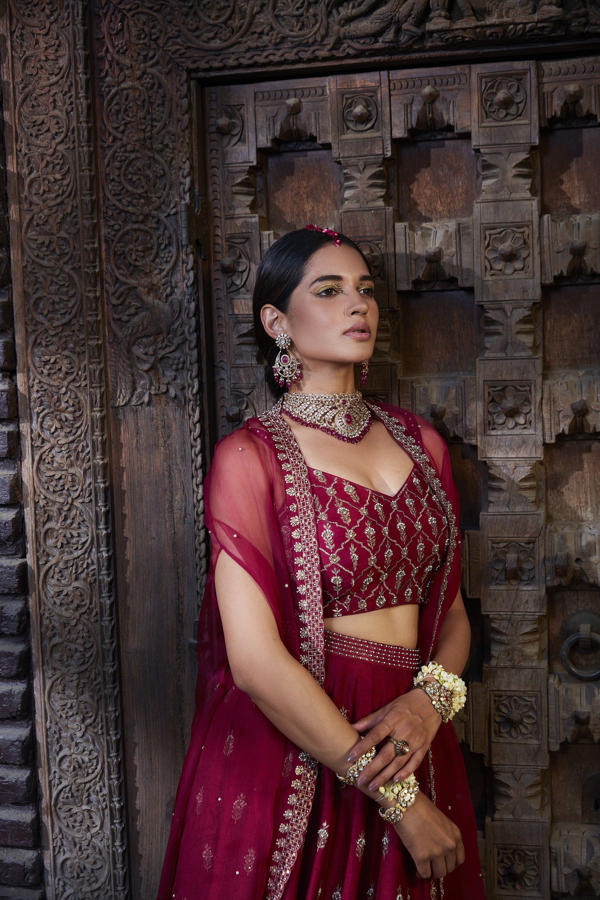 Rasberry_Pink_Zari_Embroidered_Cape_Lehenga_Set_Kritika_Dawar