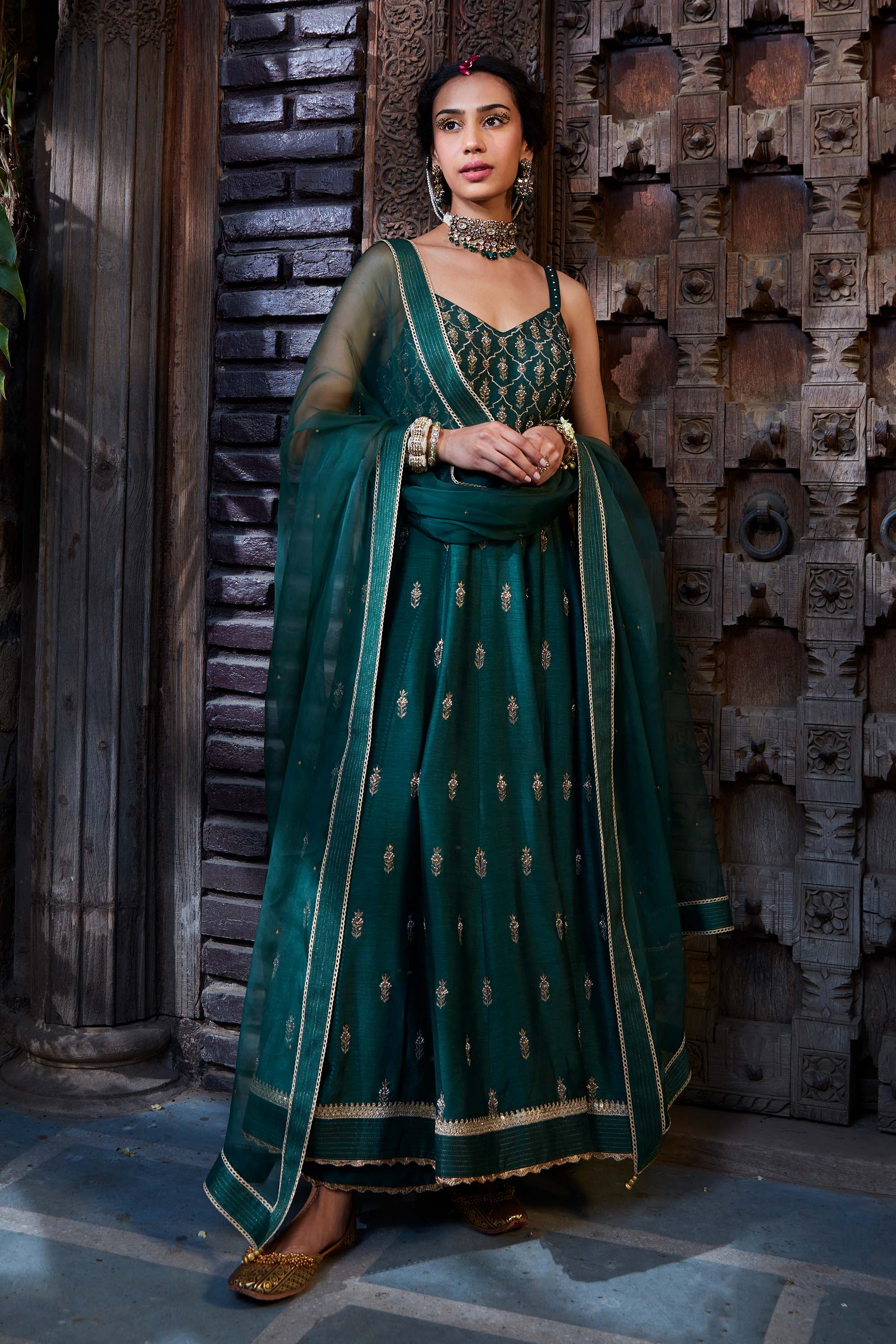 Teal_Silk_Embroidered_Anarkali_Set_Kritika_Dawar