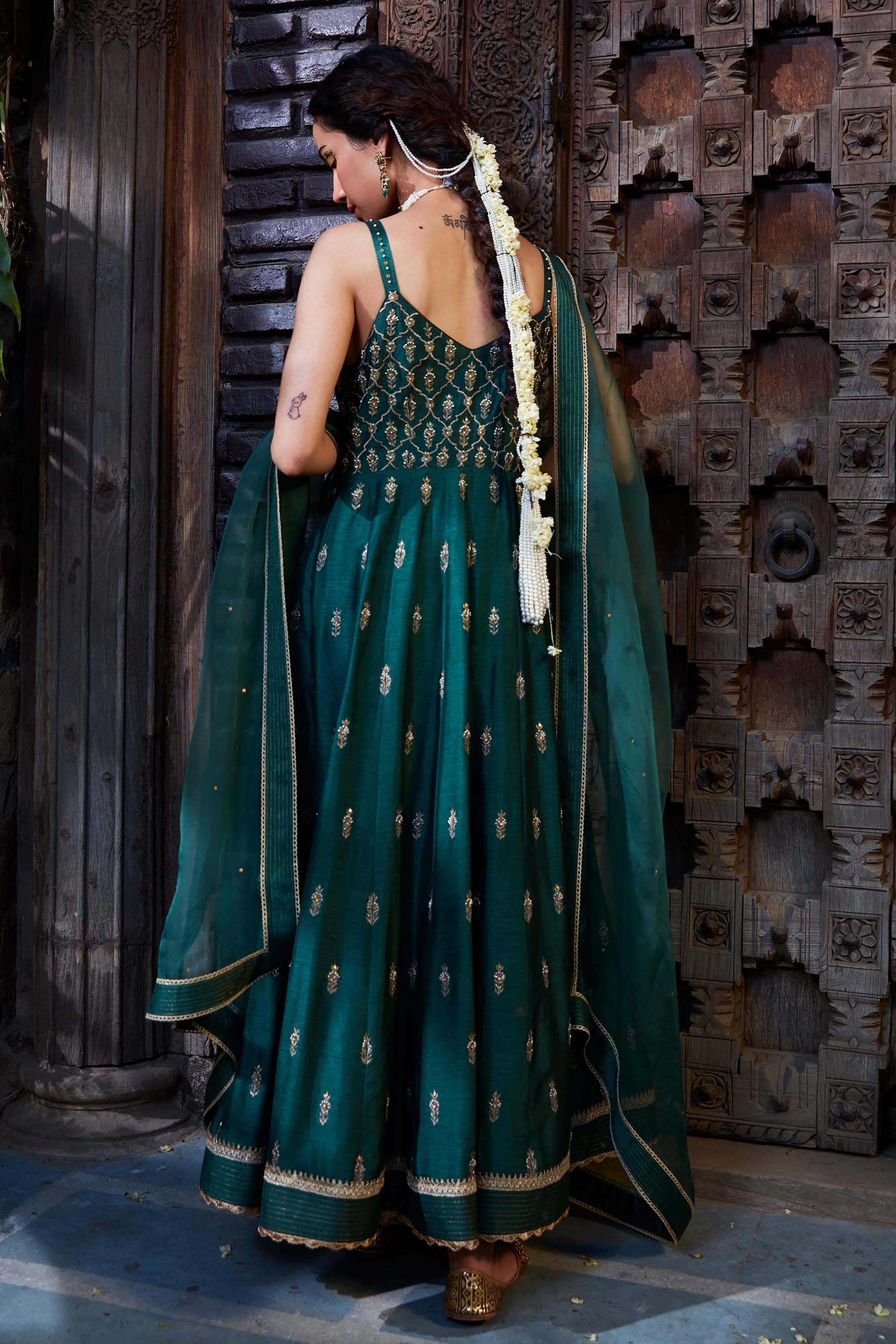 Teal_Silk_Embroidered_Anarkali_Set_Kritika_Dawar