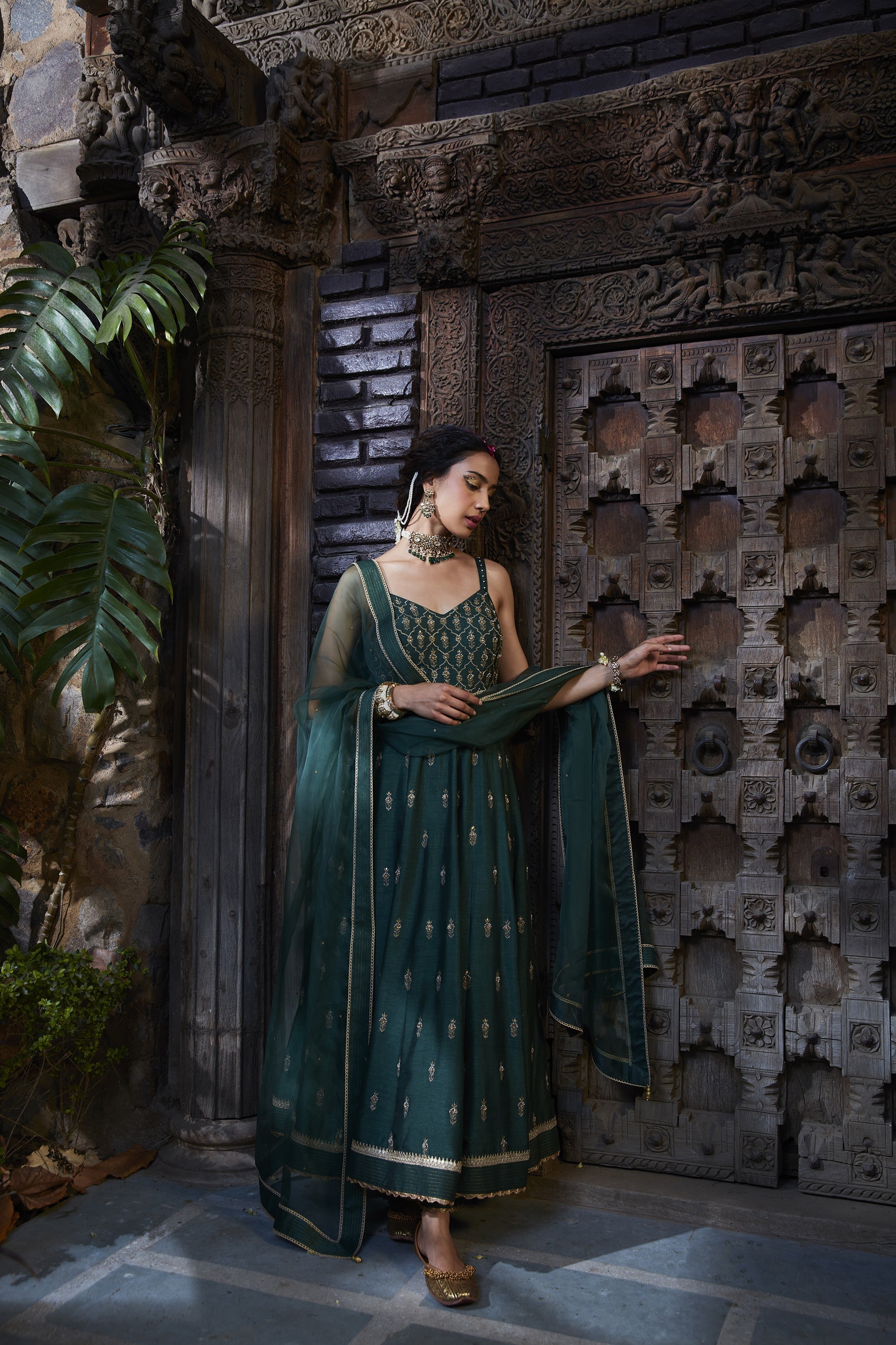 Teal_Silk_Embroidered_Anarkali_Set_Kritika_Dawar
