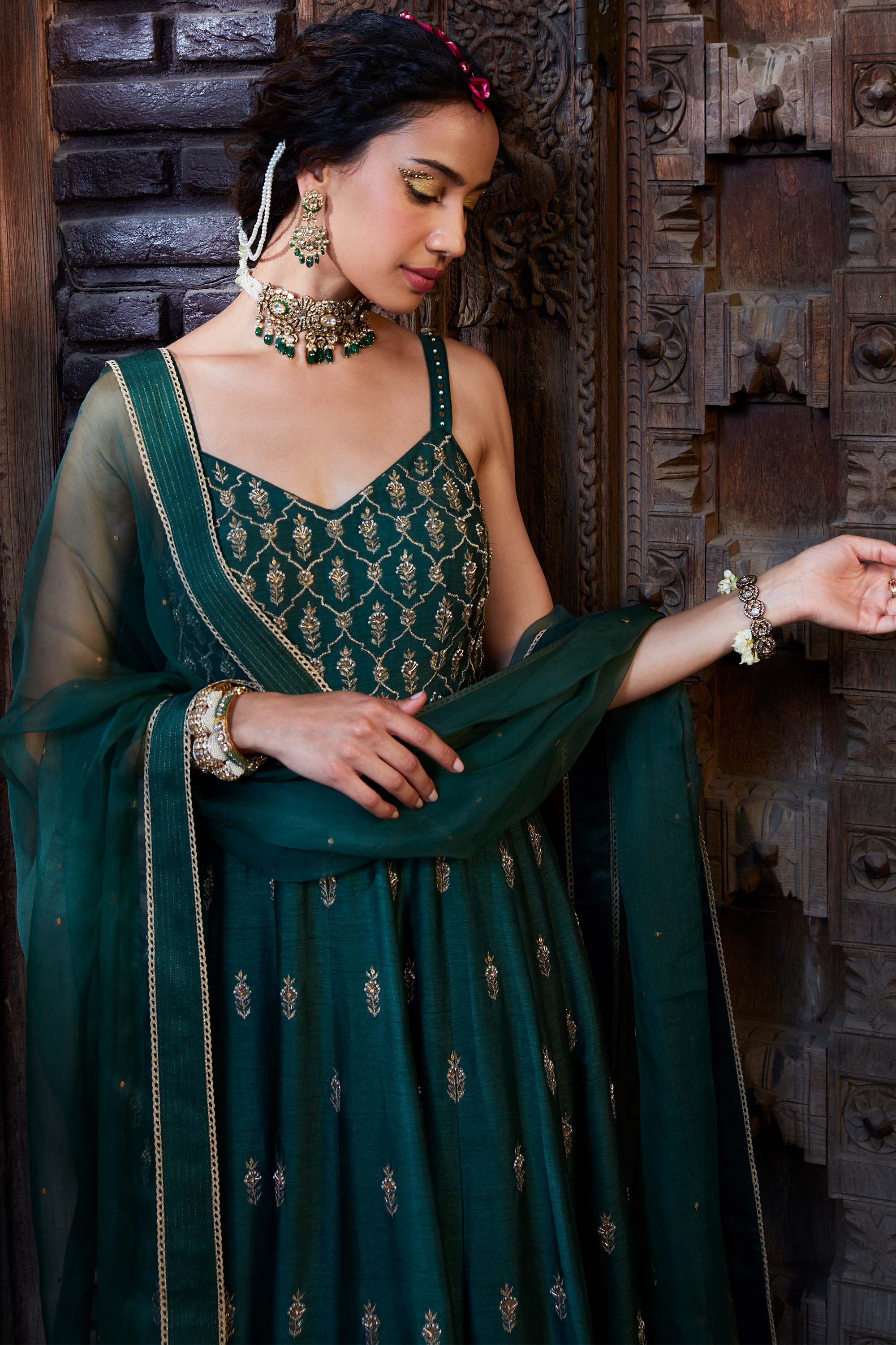 Teal_Silk_Embroidered_Anarkali_Set_Kritika_Dawar
