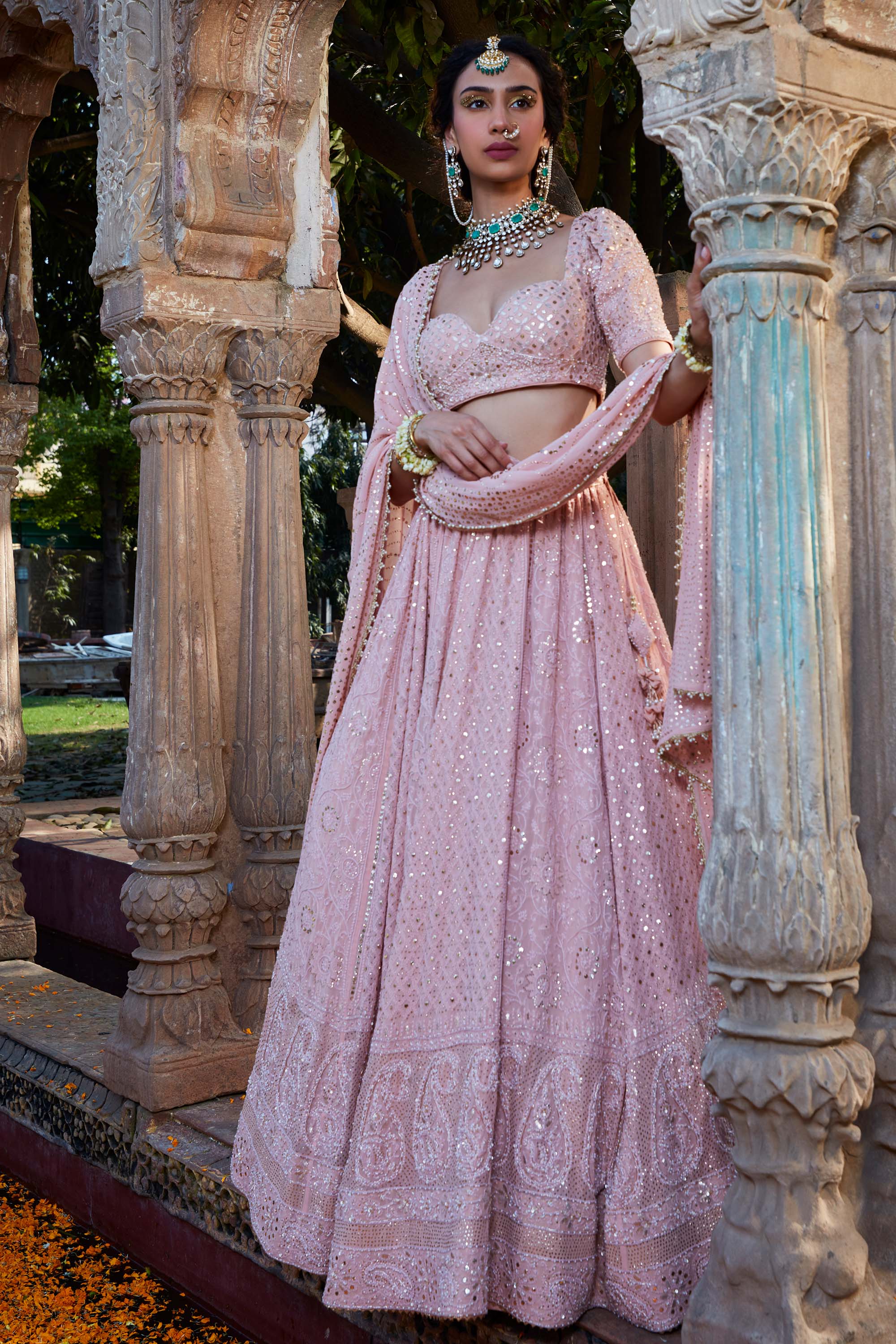 lehenga dress pink Shop royal Pink lehenga with Zardosi, Nakshi, Dabka, Badla and zari work. Perfect for weddings, engagements and reception celebrations. L / Pink