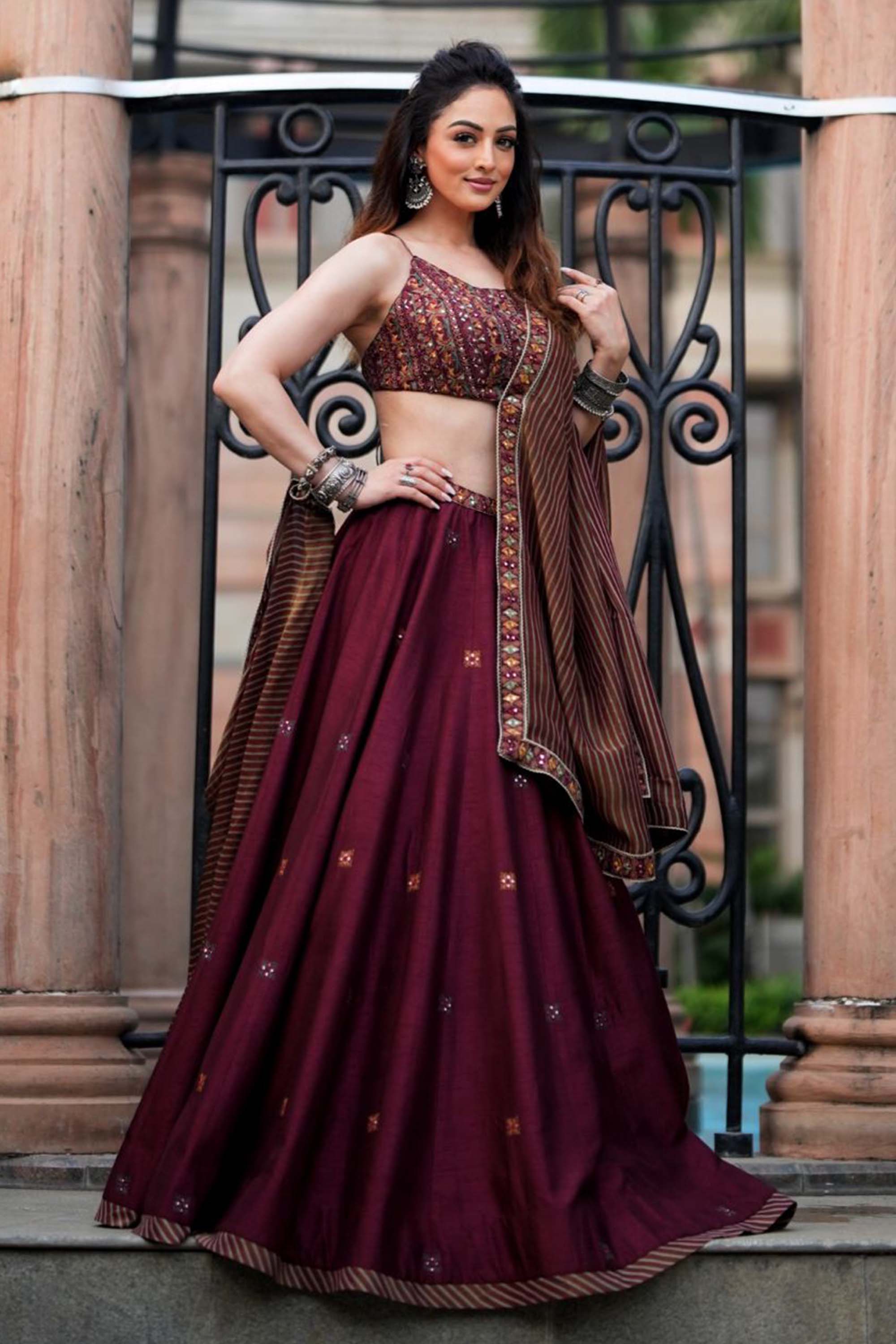 Maroon_Multi_Thread_And_Mirror_Work_Lehenga_Kritika_Dawar