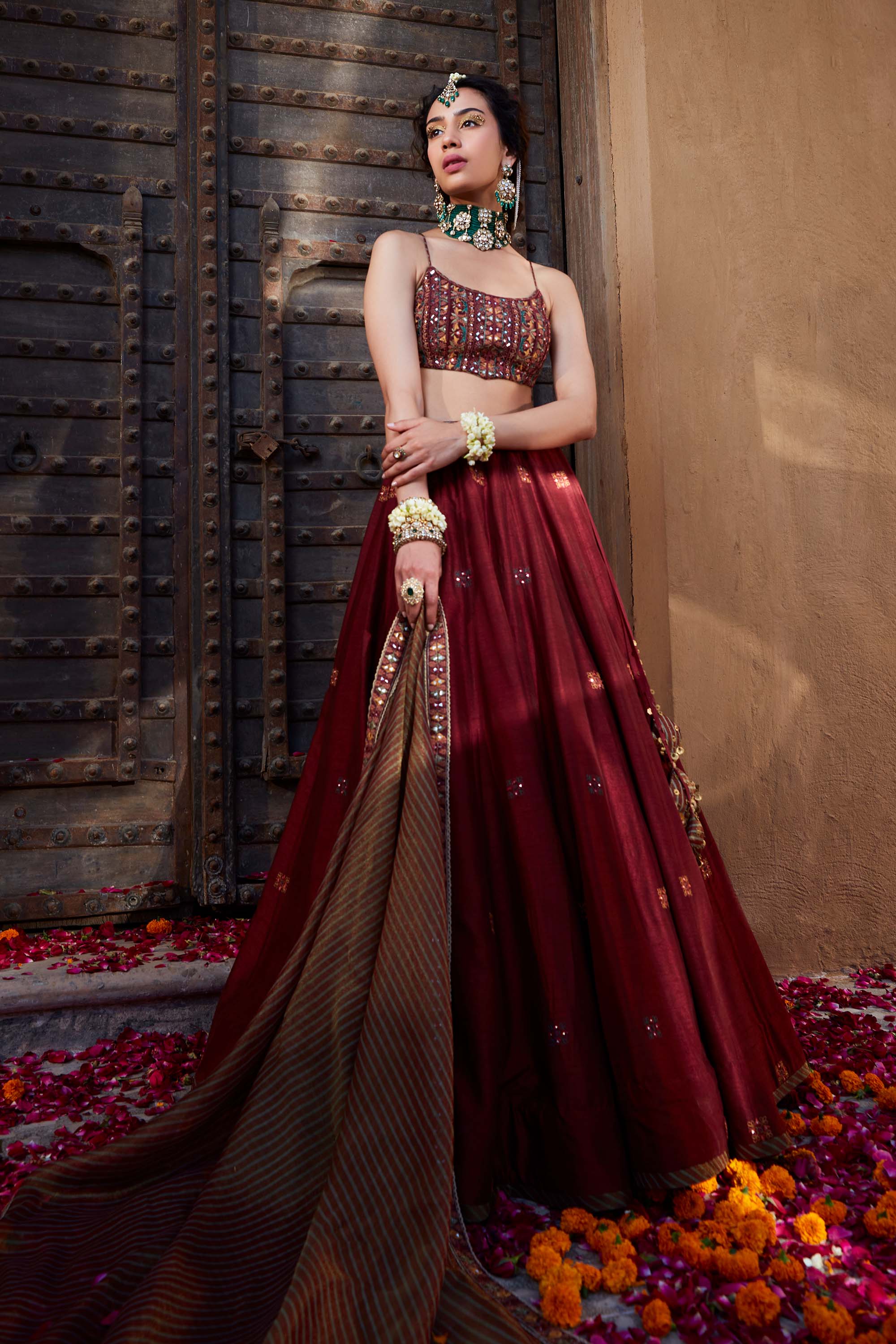 Maroon_Multi_Thread_And_Mirror_Work_Lehenga_Kritika_Dawar
