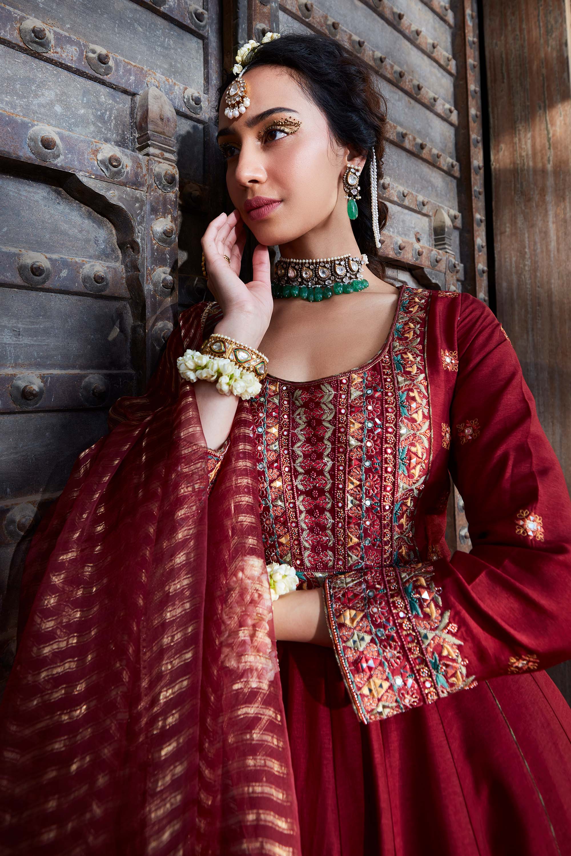 Maroon Multi Thread Embroidered Anarkali Set