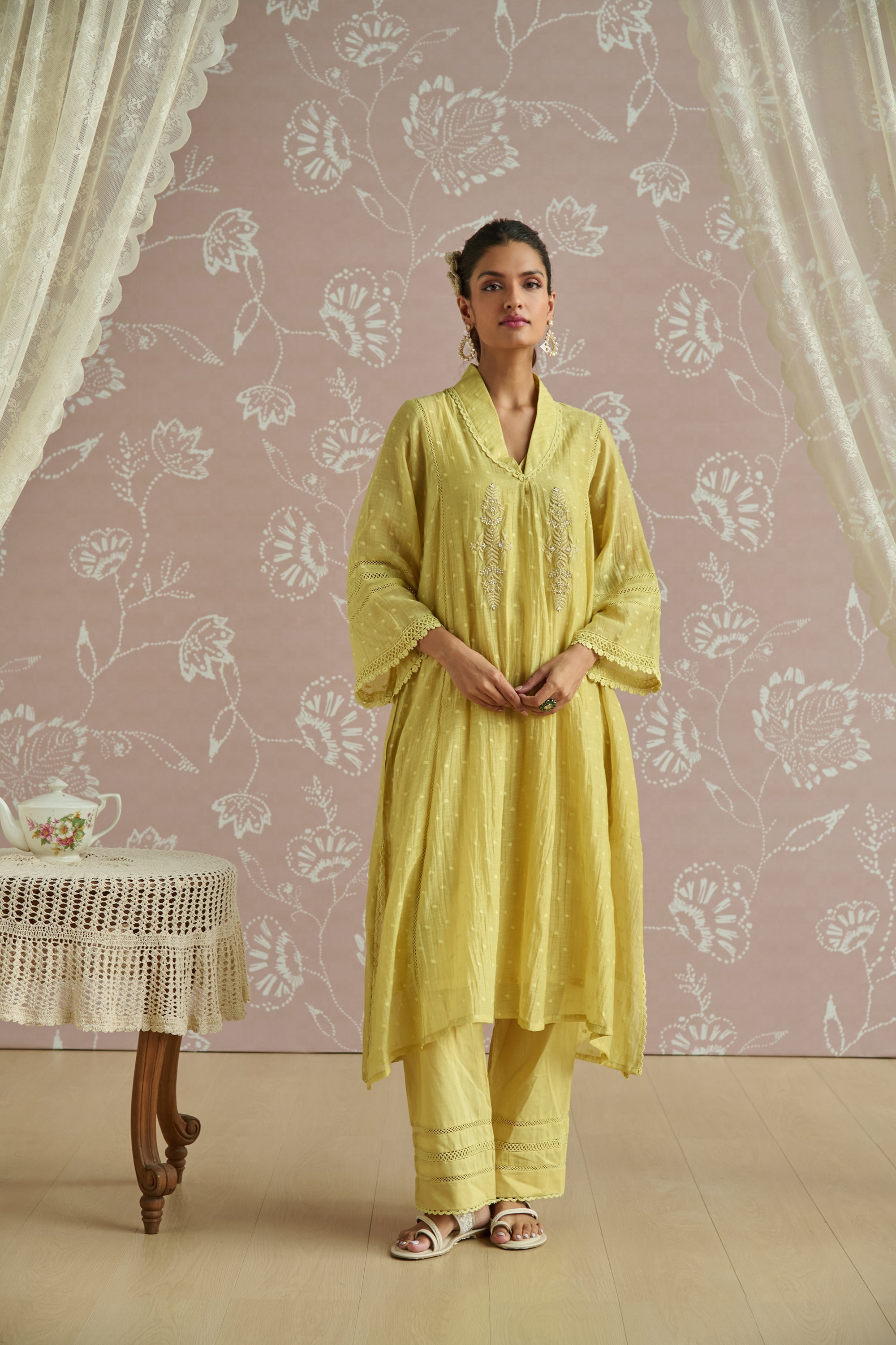 Ivory Chanderi Choga Kurta Set