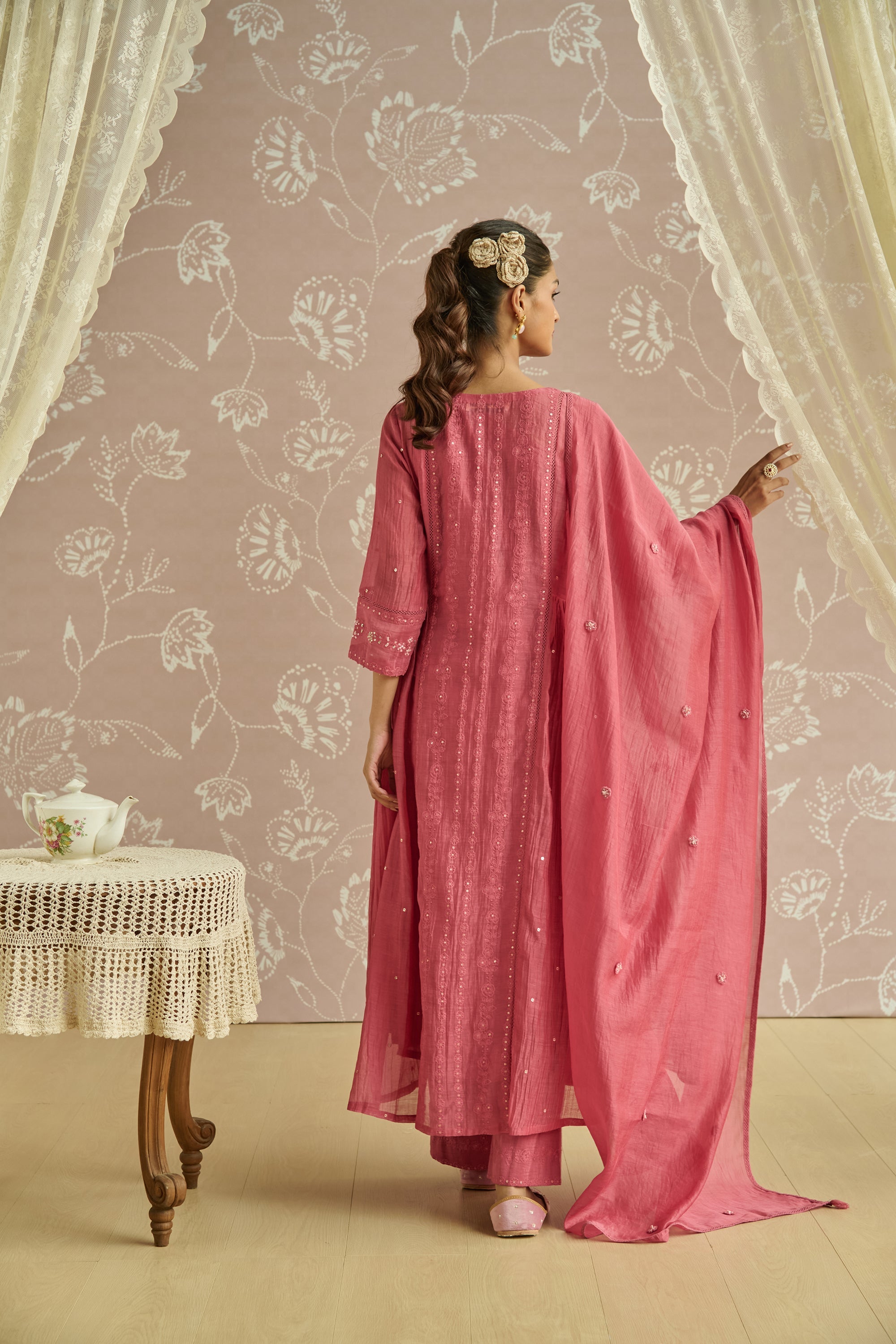 Coral Chanderi Panelled Kurta Set