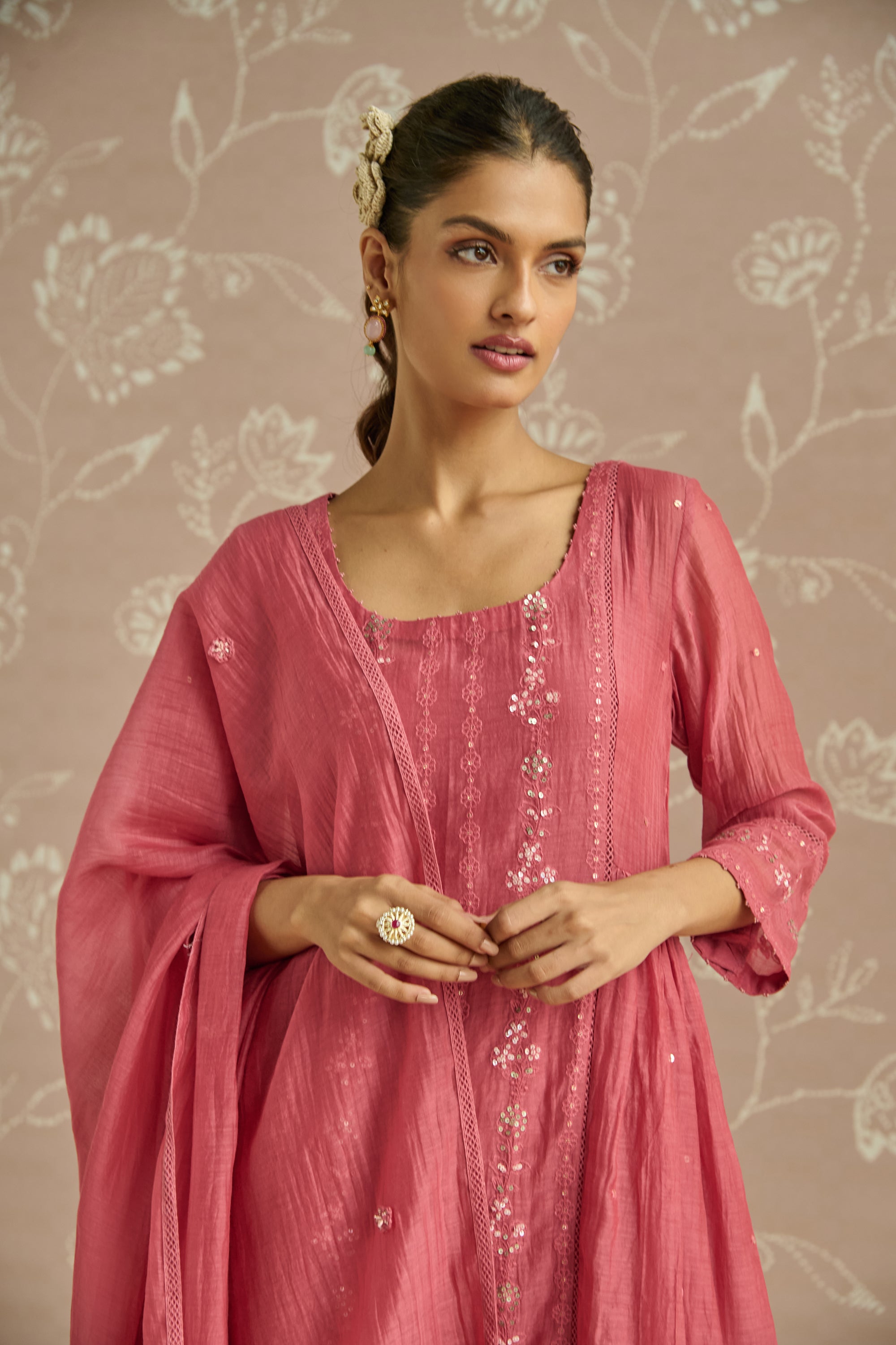 Coral Chanderi Panelled Kurta Set