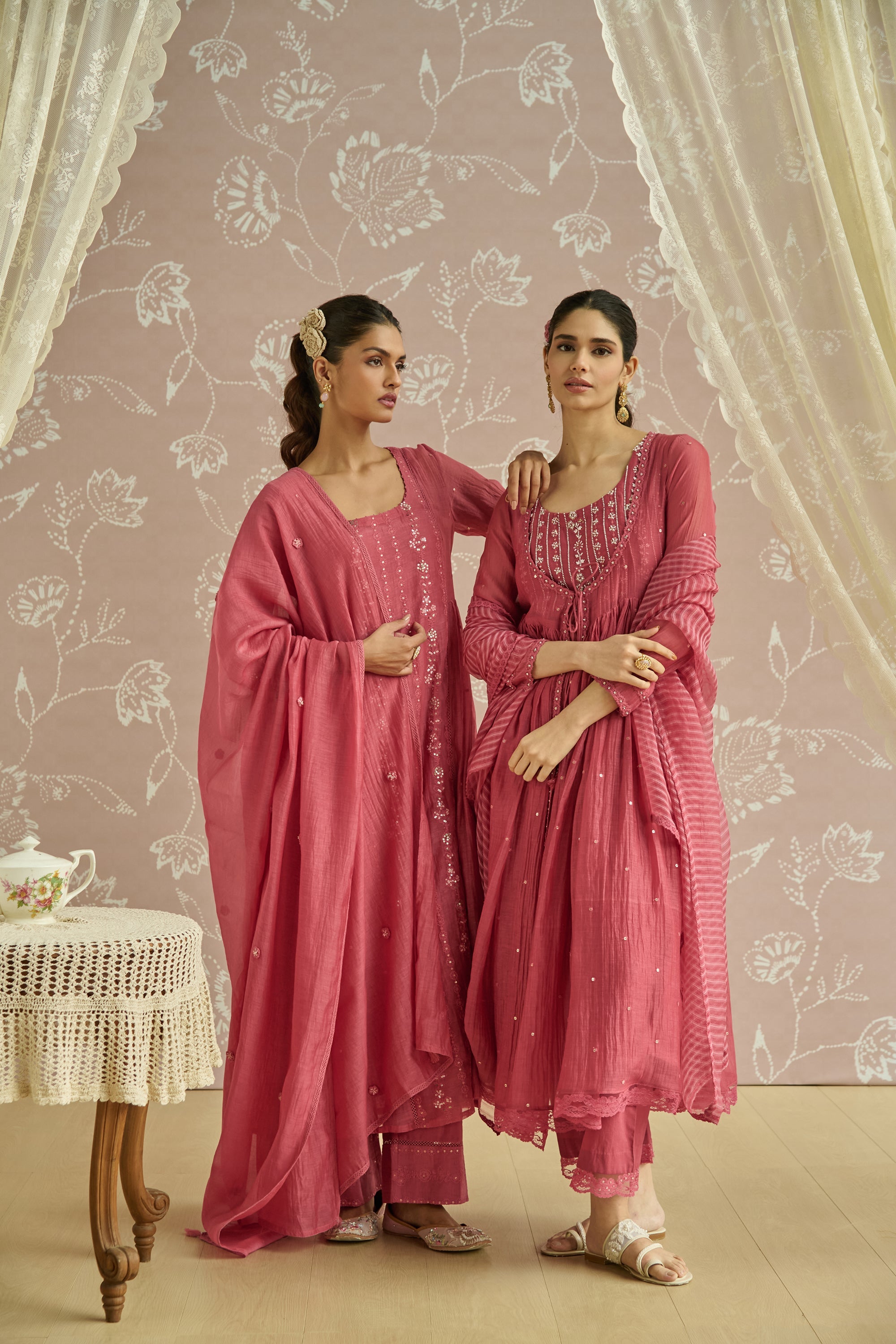 Coral Chanderi Panelled Kurta Set
