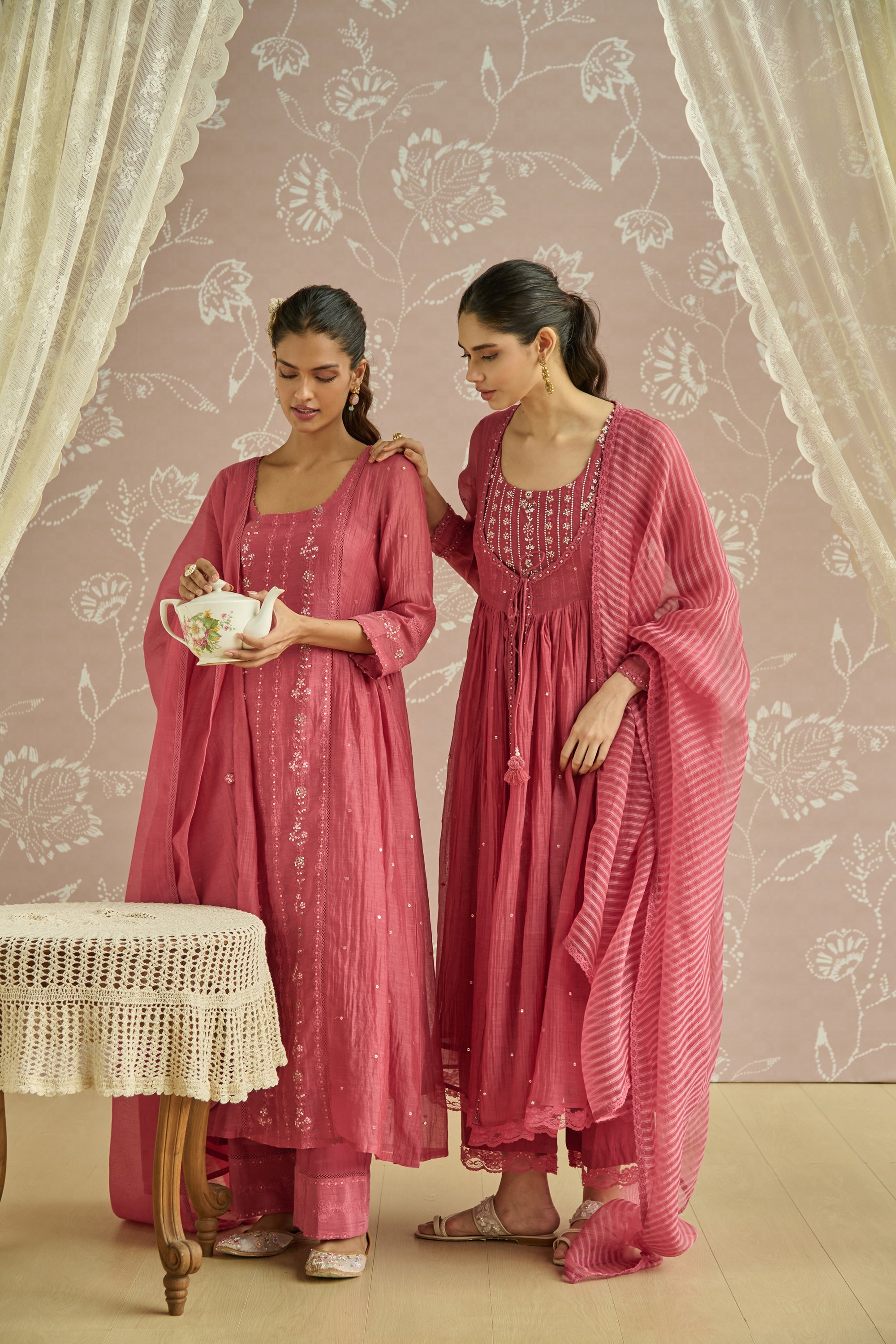 Coral Chanderi Panelled Kurta Set