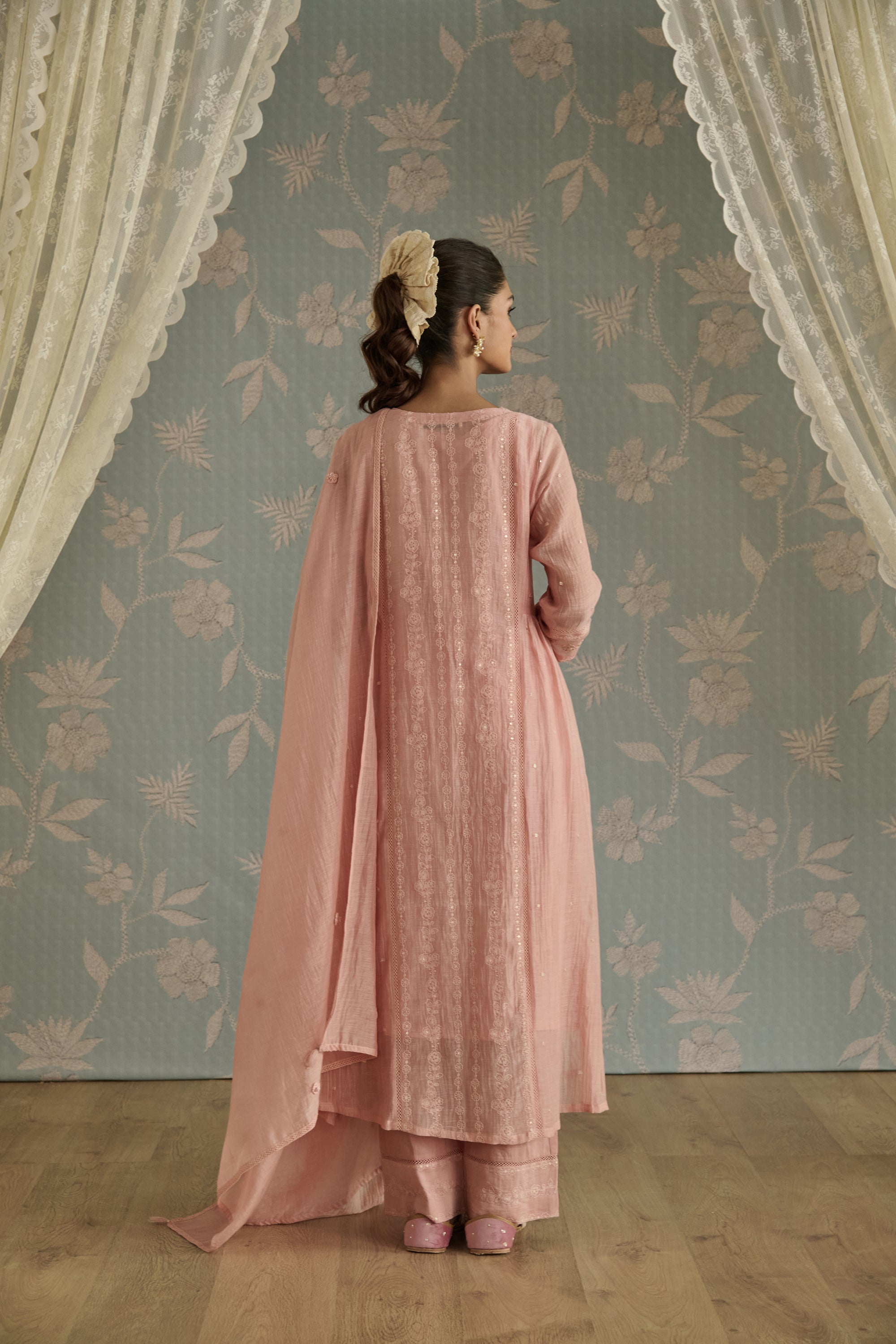 Pink Chanderi Panelled Kurta Set