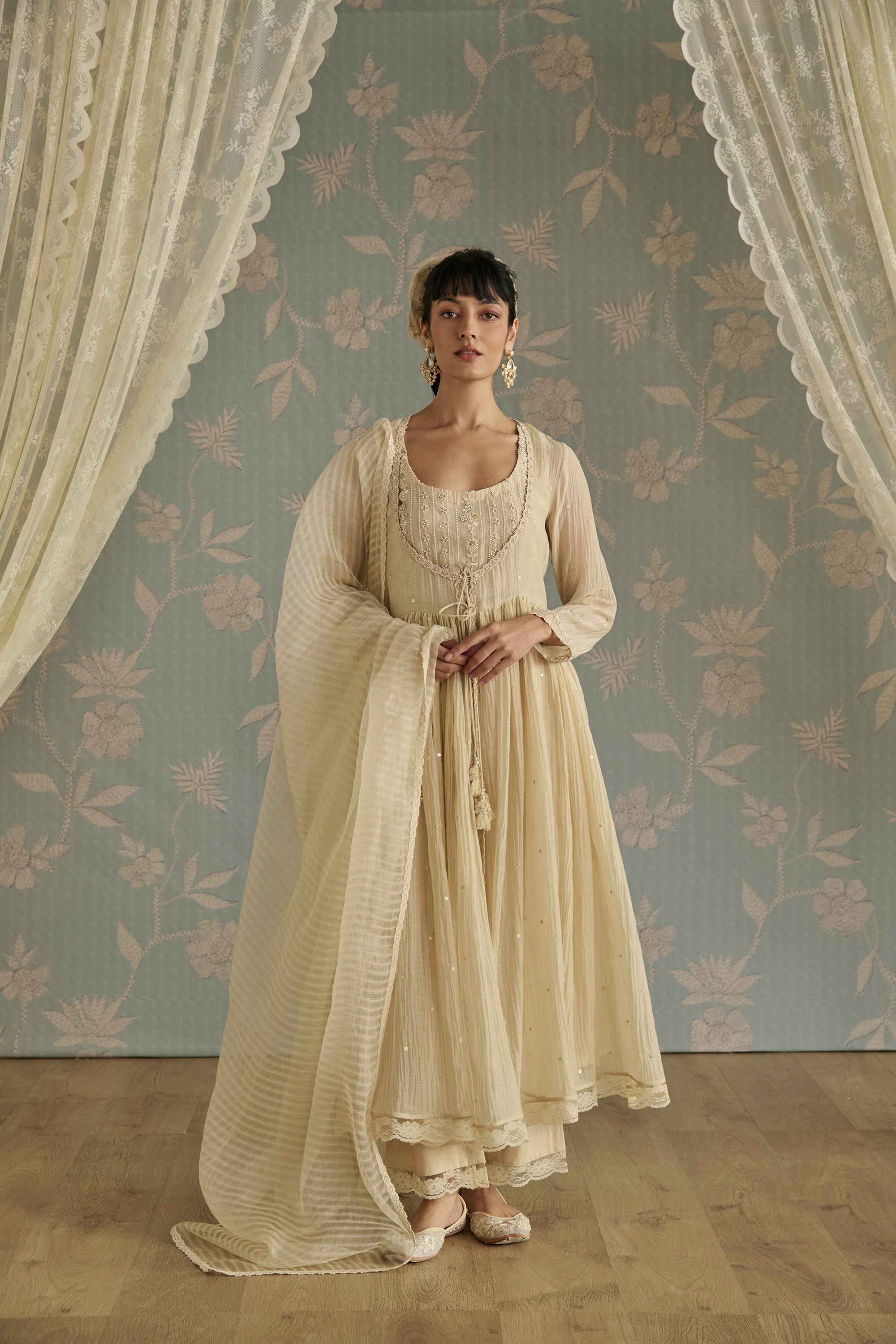Ivory Hand Embroidered Jacket Anarkali Set