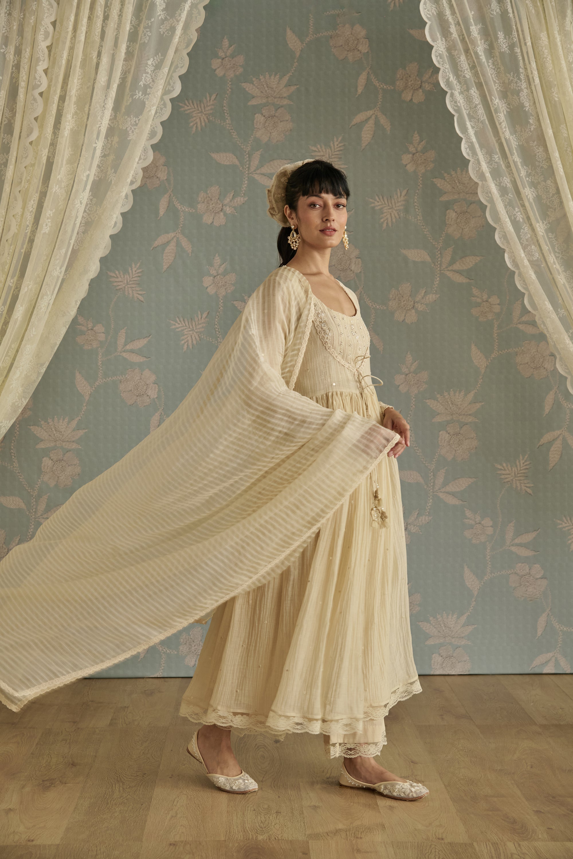 Ivory Hand Embroidered Jacket Anarkali Set