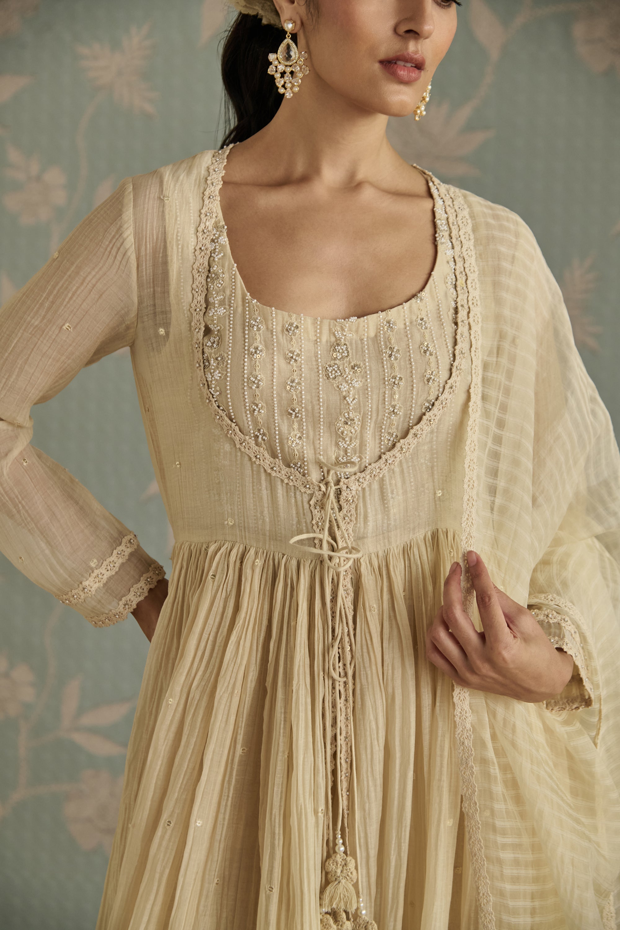 Ivory Hand Embroidered Jacket Anarkali Set