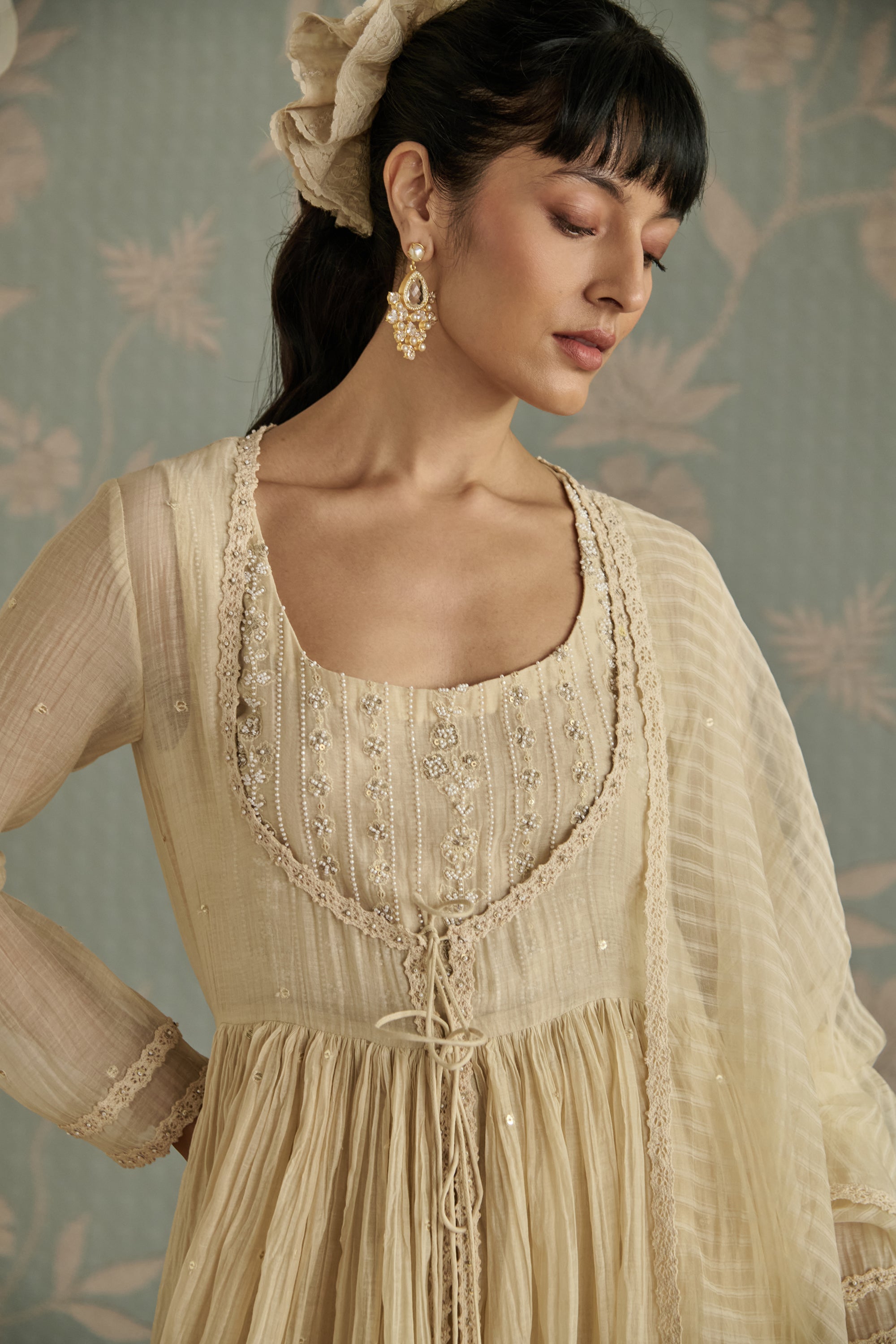 Ivory Hand Embroidered Jacket Anarkali Set