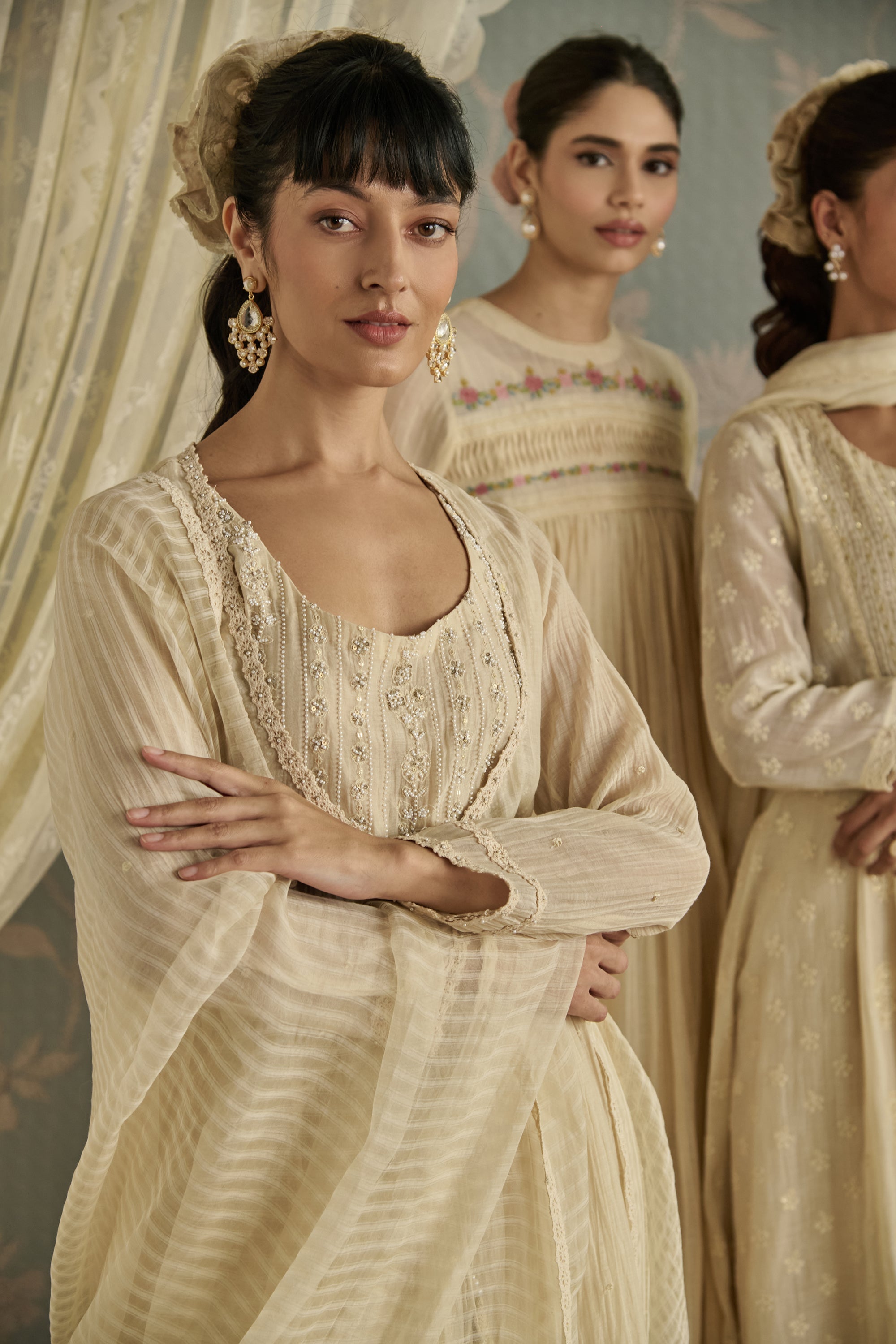 Ivory Hand Embroidered Jacket Anarkali Set