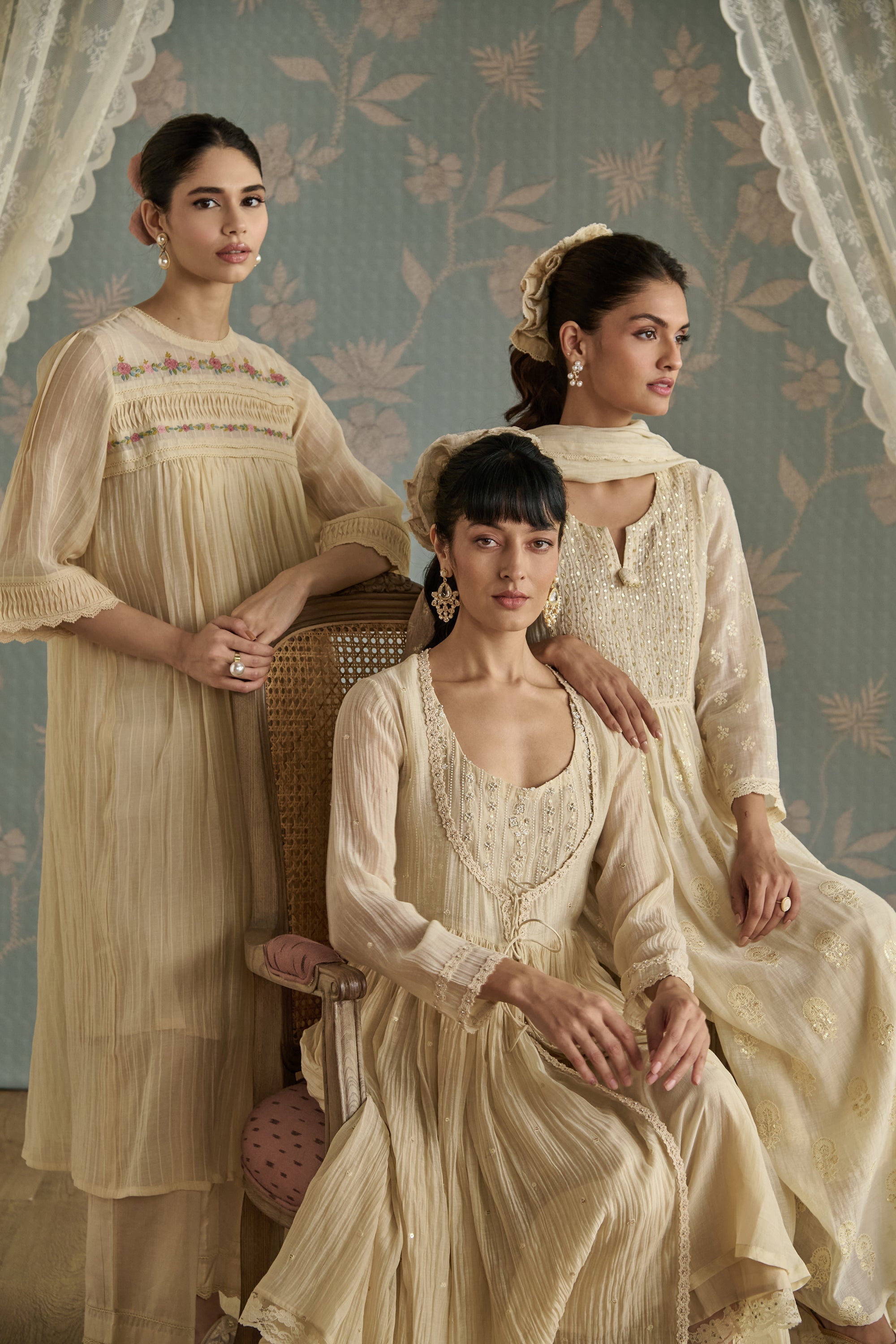 Ivory Hand Embroidered Jacket Anarkali Set