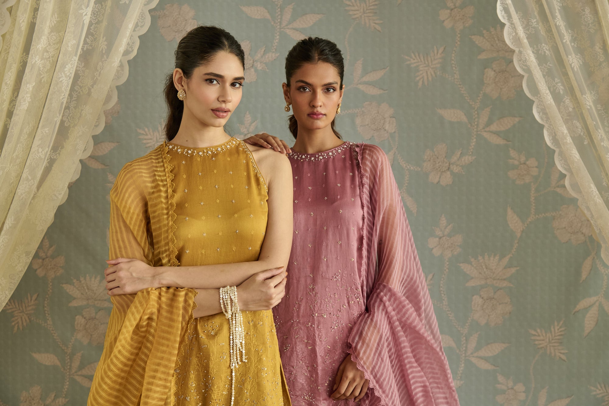 Mustard Hand Embroidered Halter Neck Gharara Set