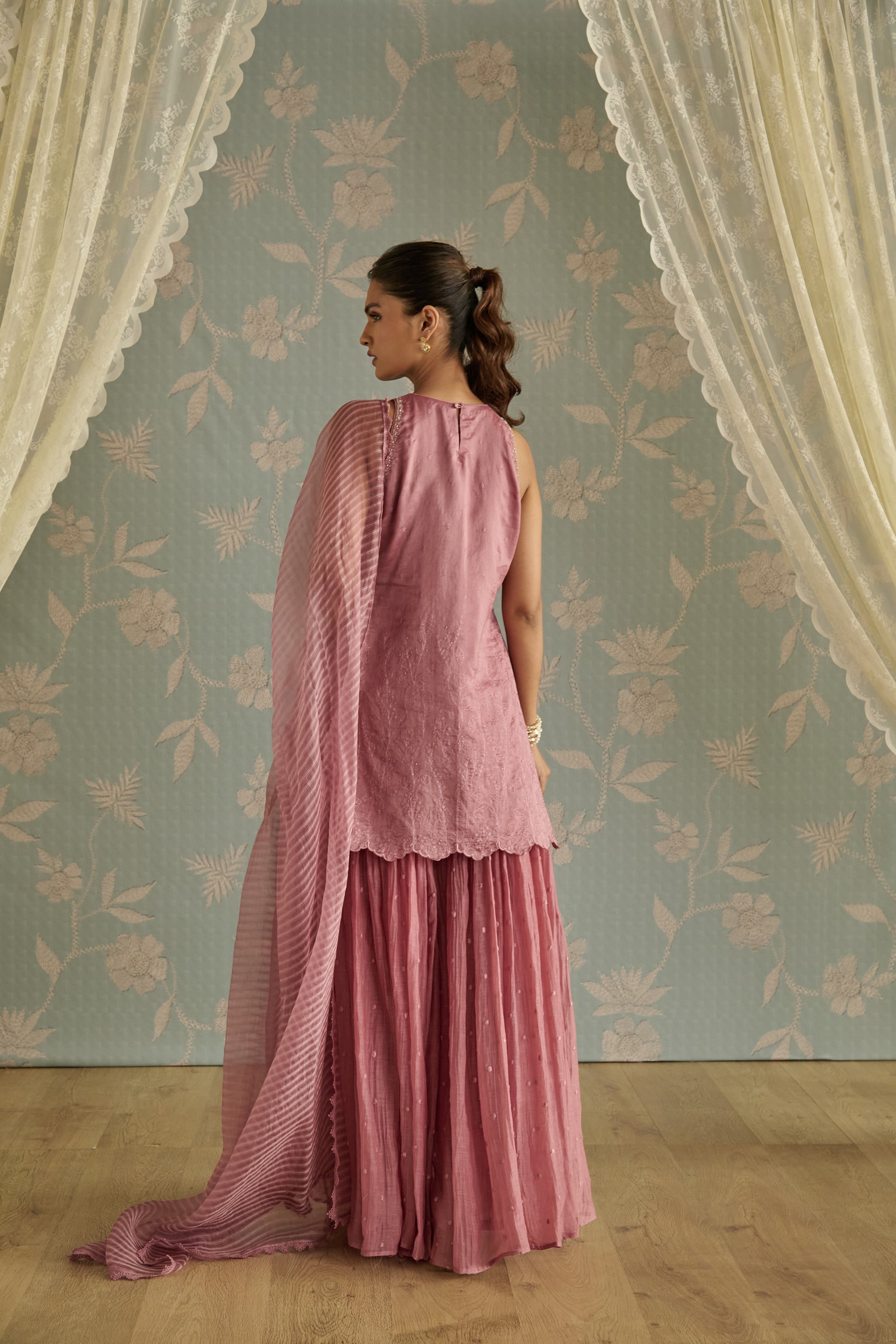 Blush Hand Embroidered Halter Neck Gharara Set