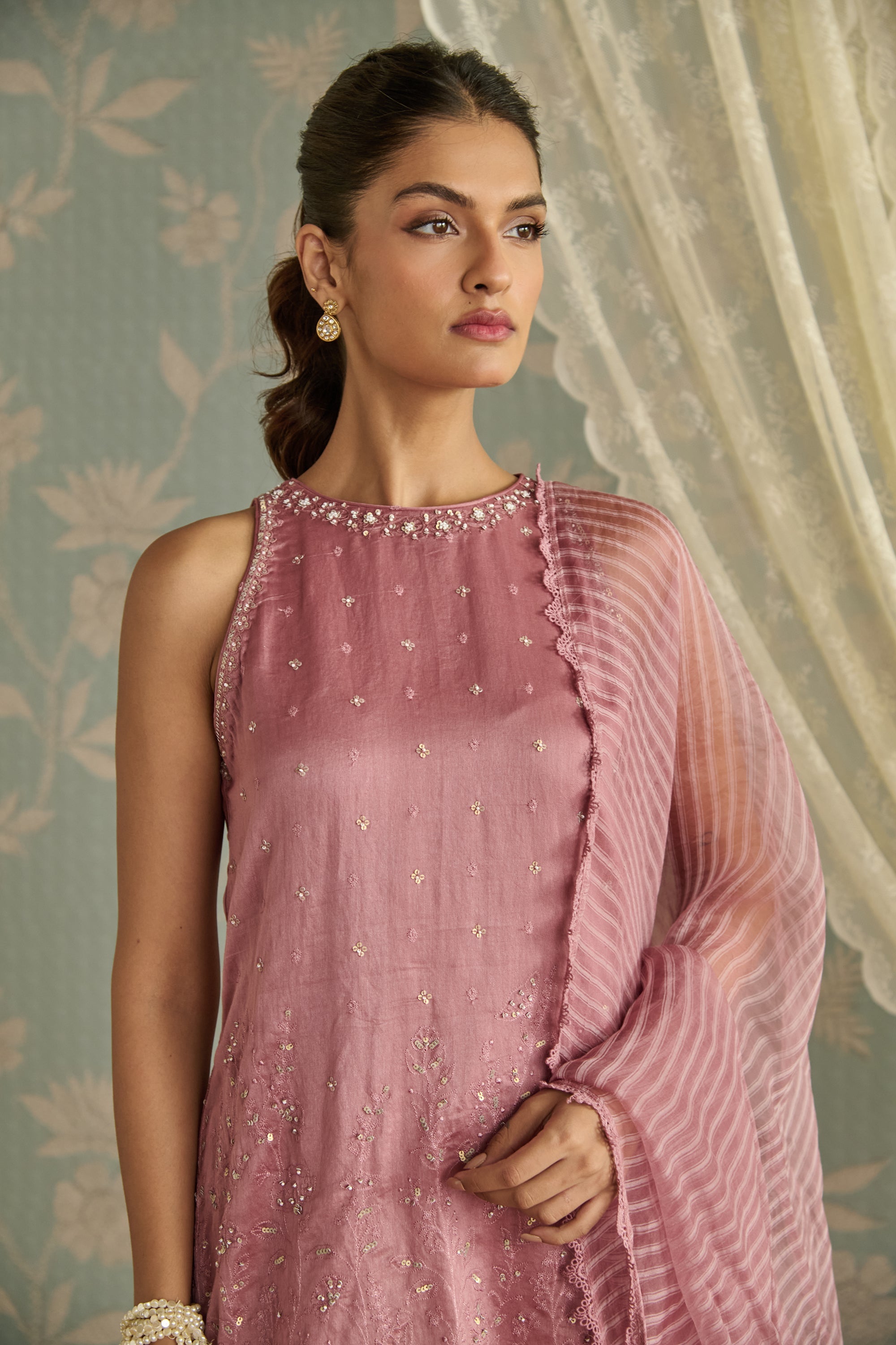Blush Hand Embroidered Halter Neck Gharara Set