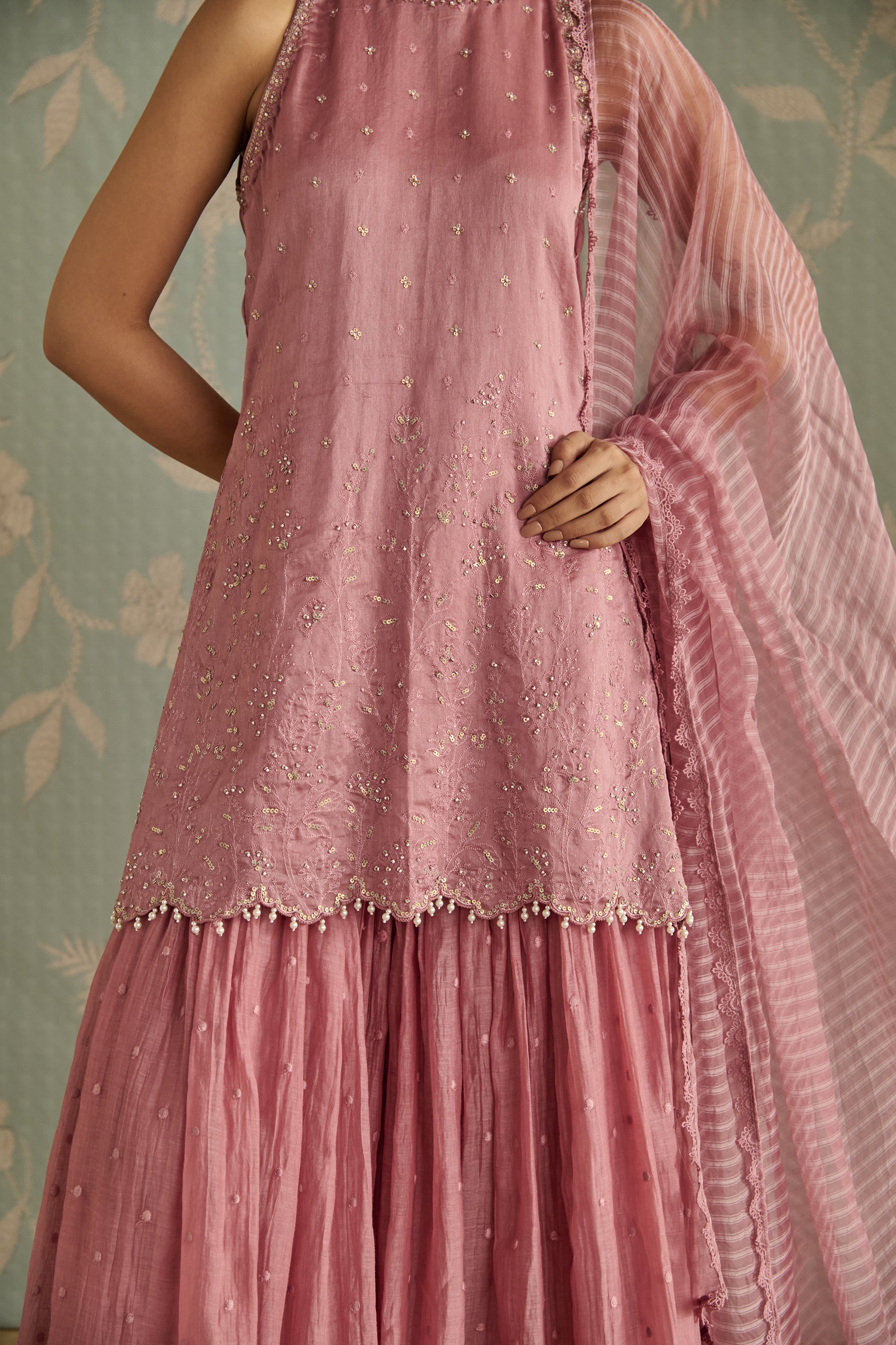 Blush Hand Embroidered Halter Neck Gharara Set