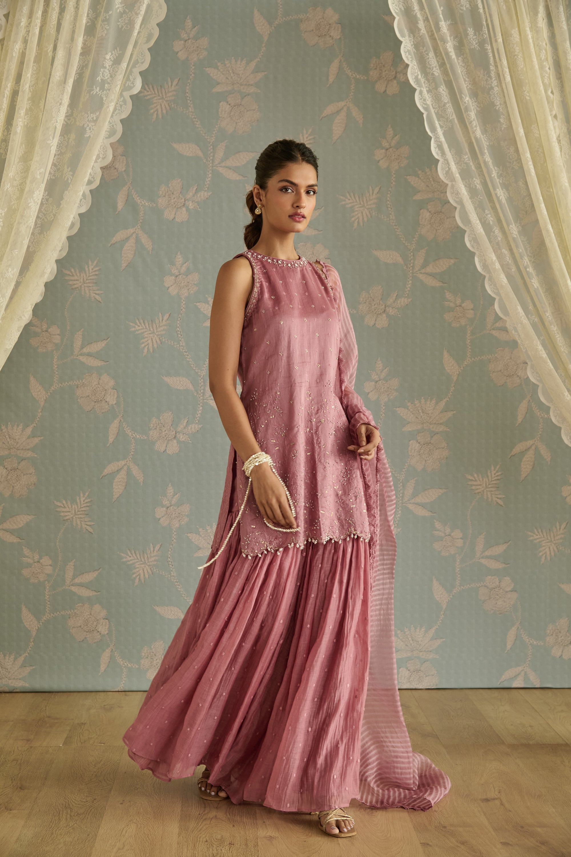 Blush Hand Embroidered Halter Neck Gharara Set