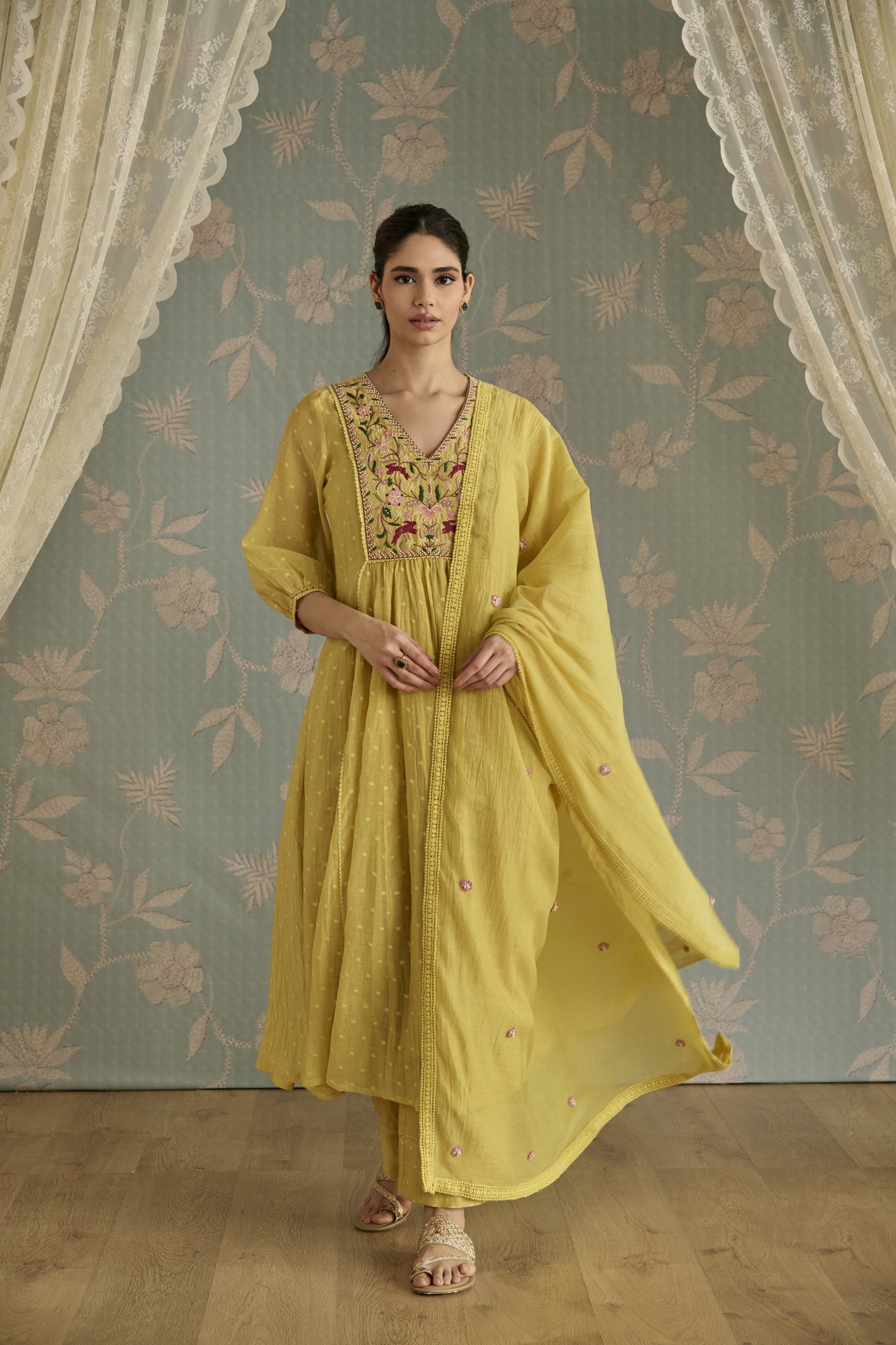 Lemon Yellow Hand Embroidered Kurta Set