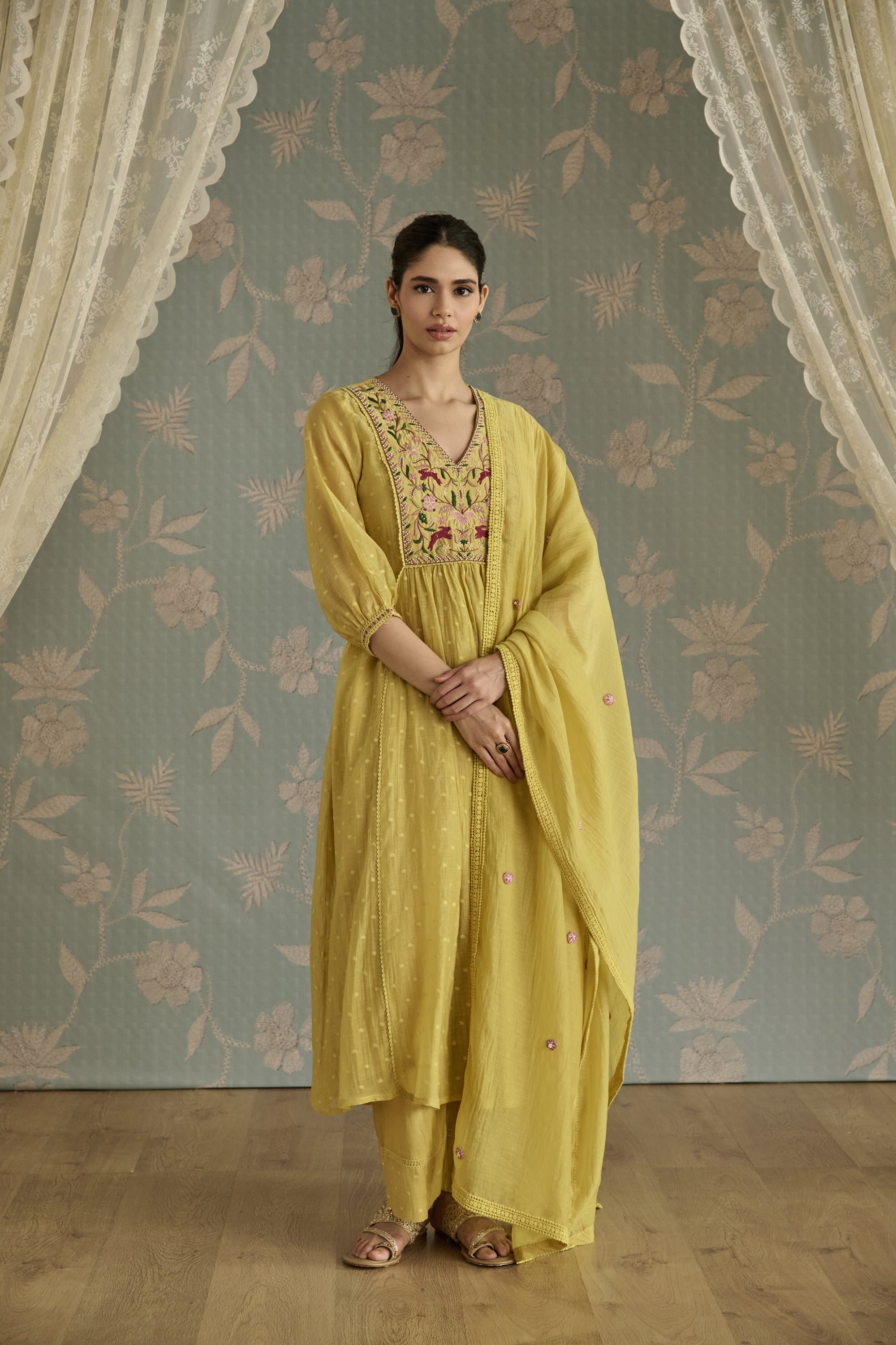 Lemon Yellow Hand Embroidered Kurta Set