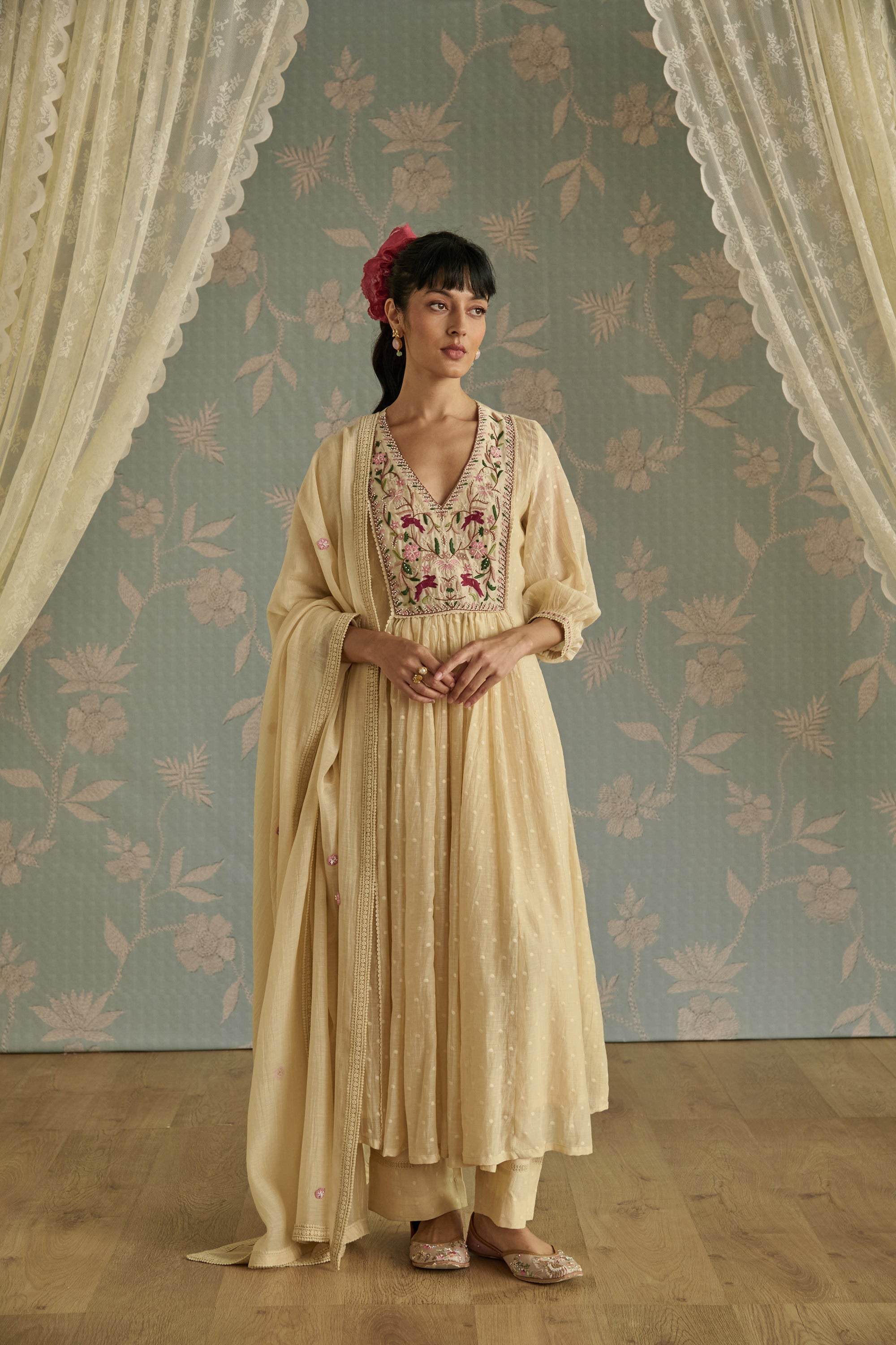 Ivory Hand Embroidered Kurta Set
