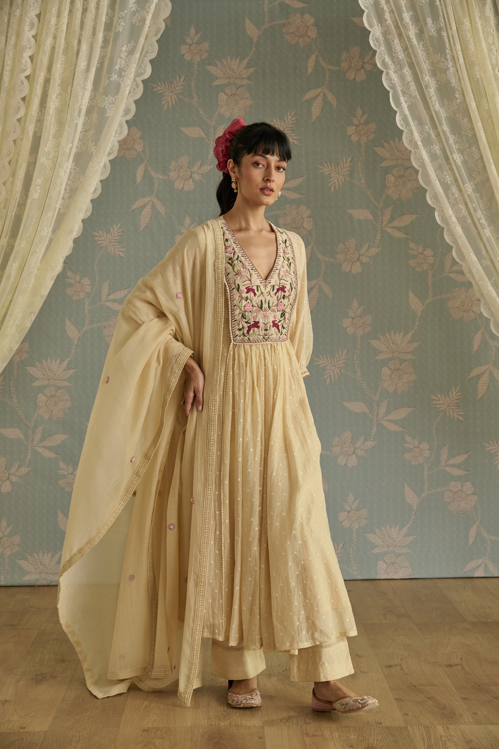 Ivory Hand Embroidered Kurta Set