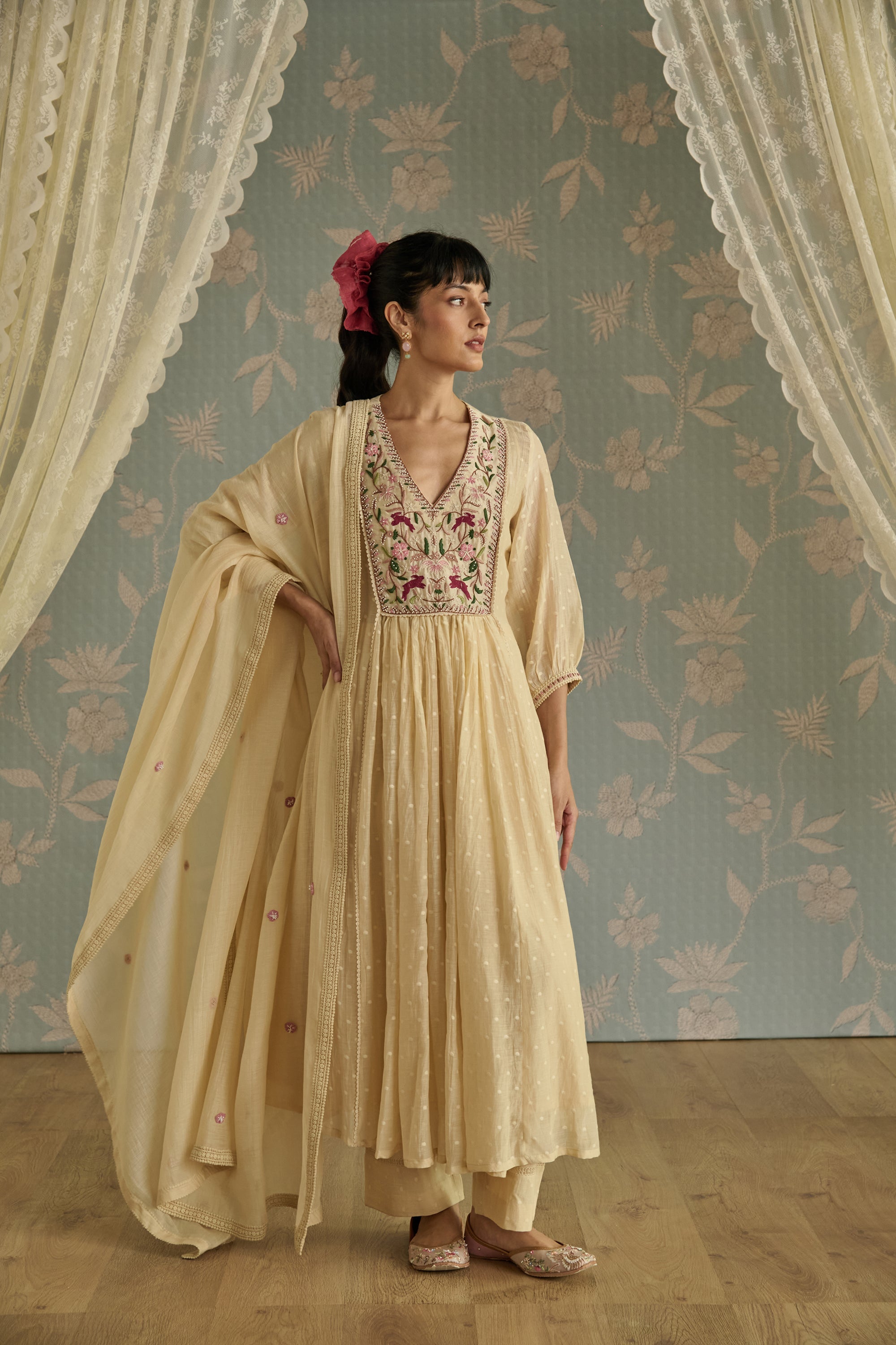 Ivory Hand Embroidered Kurta Set