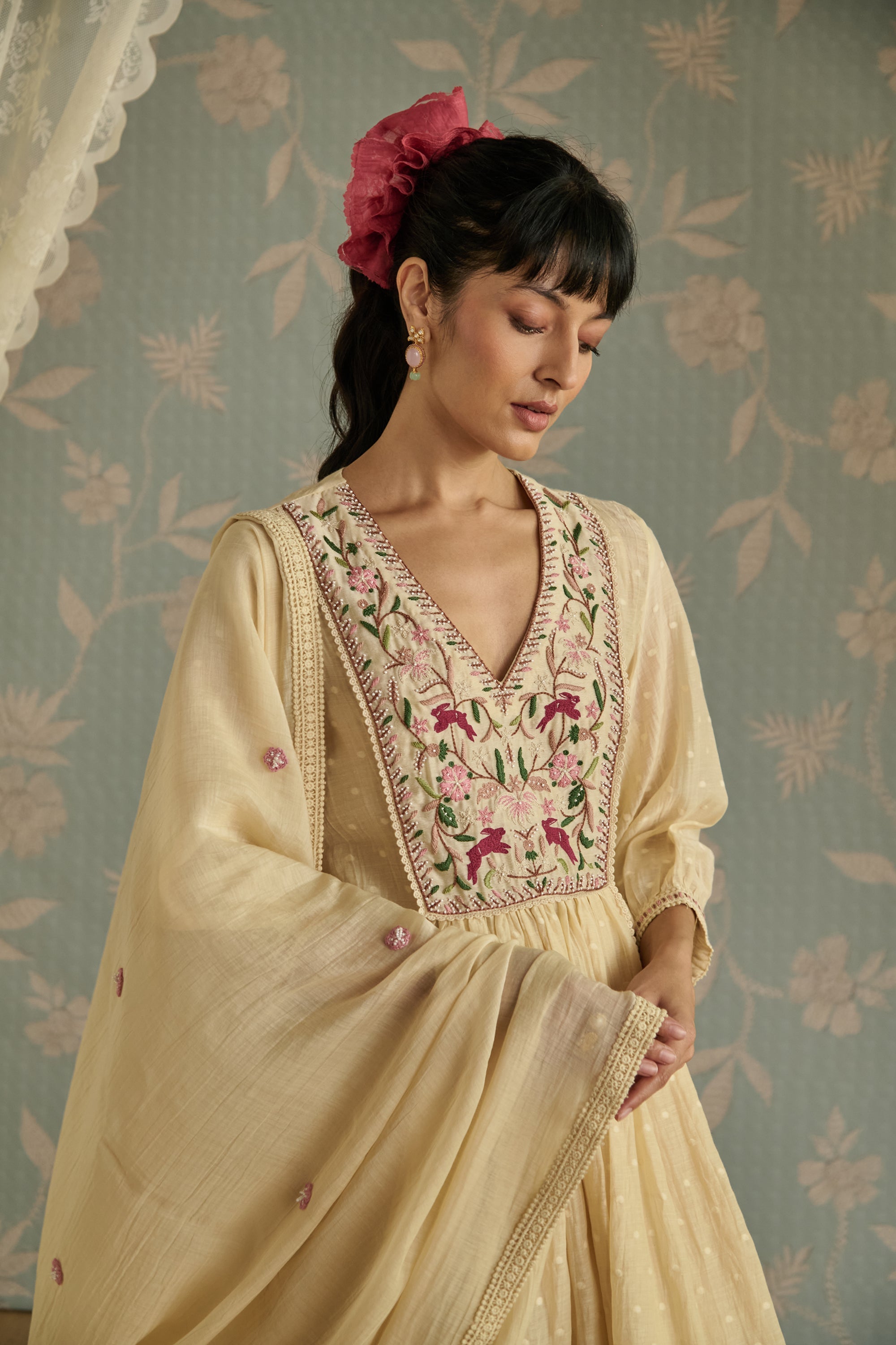 Ivory Hand Embroidered Kurta Set