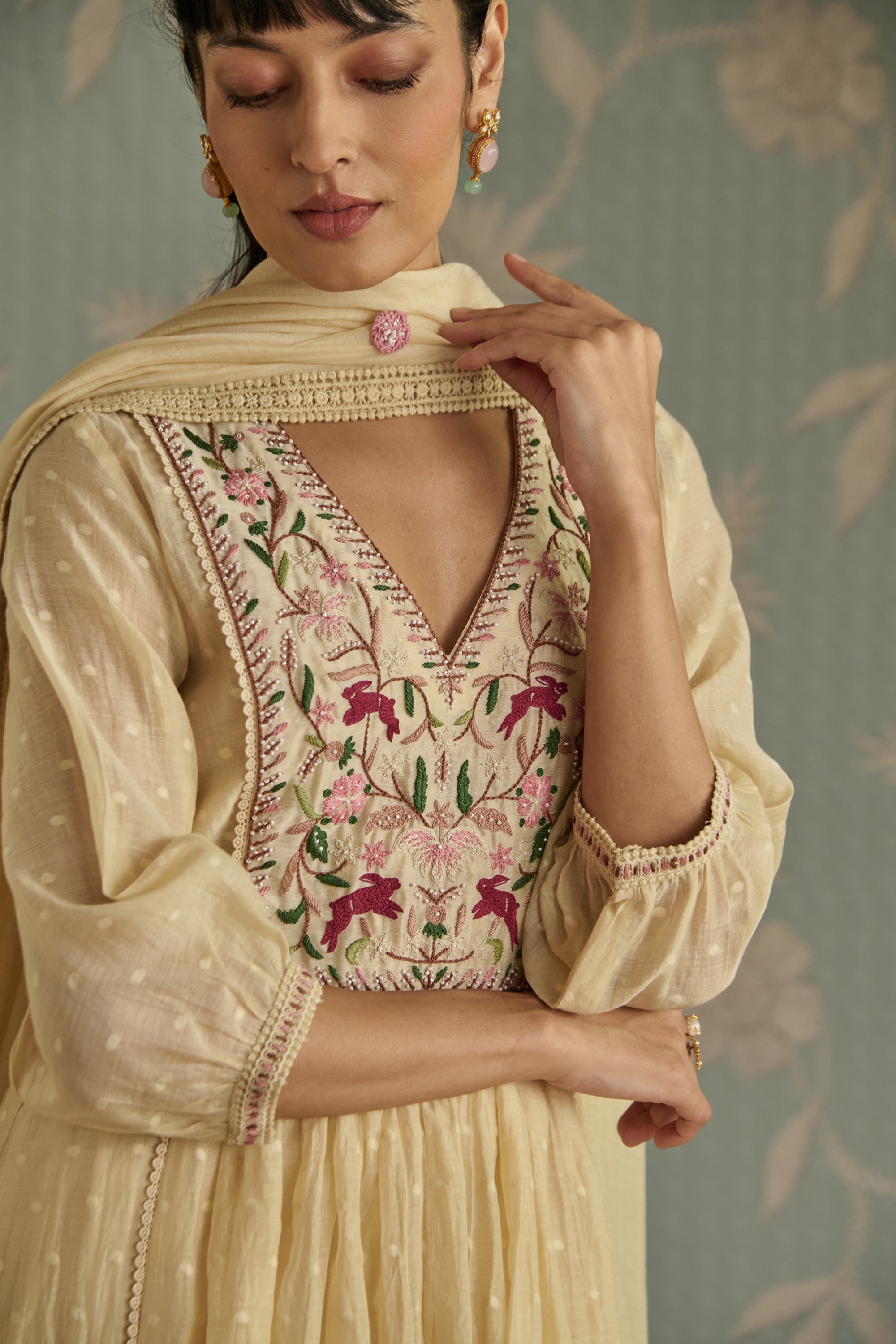 Ivory Hand Embroidered Kurta Set