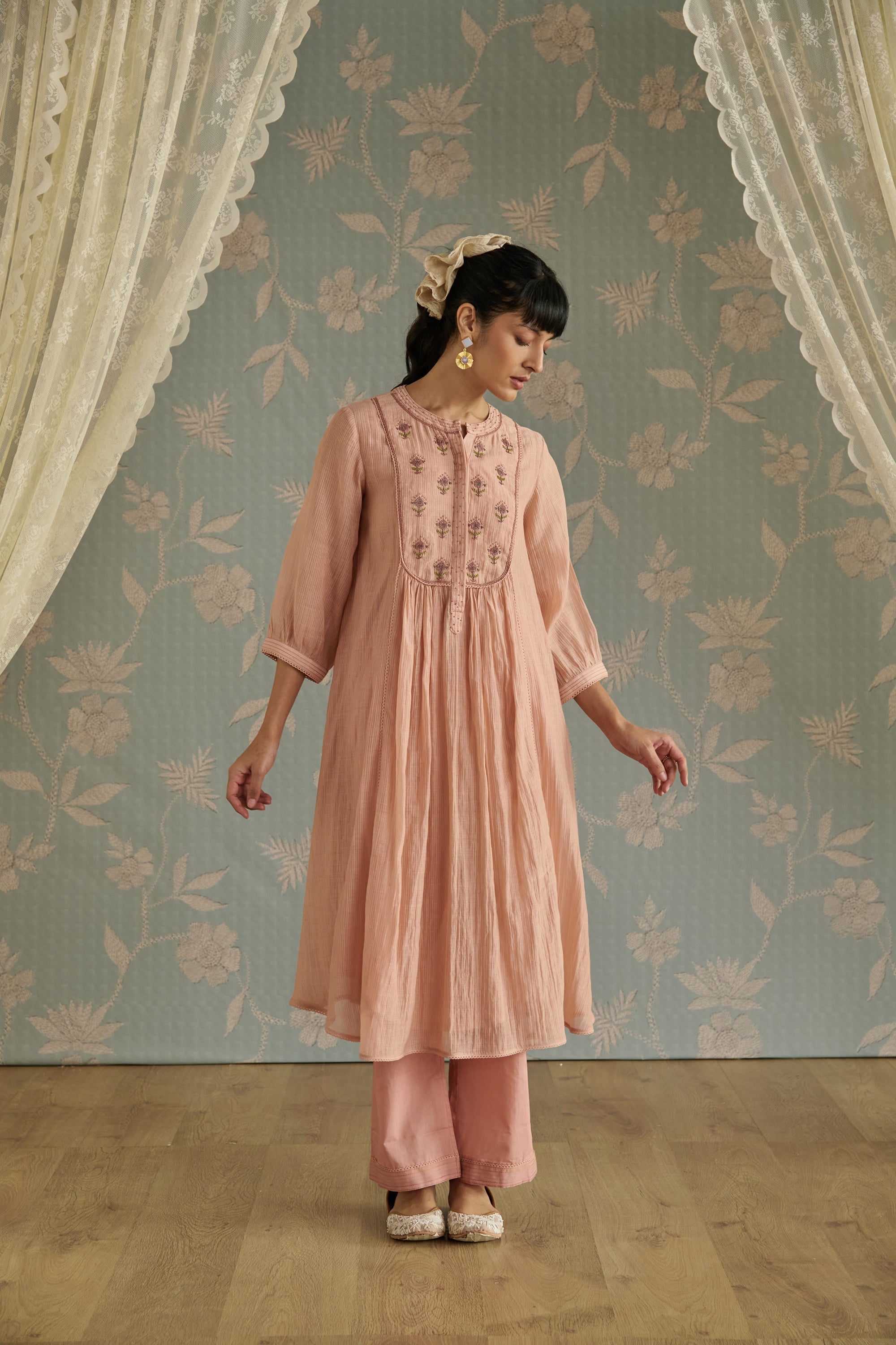 Pink Bead Embroidery Tunic Set