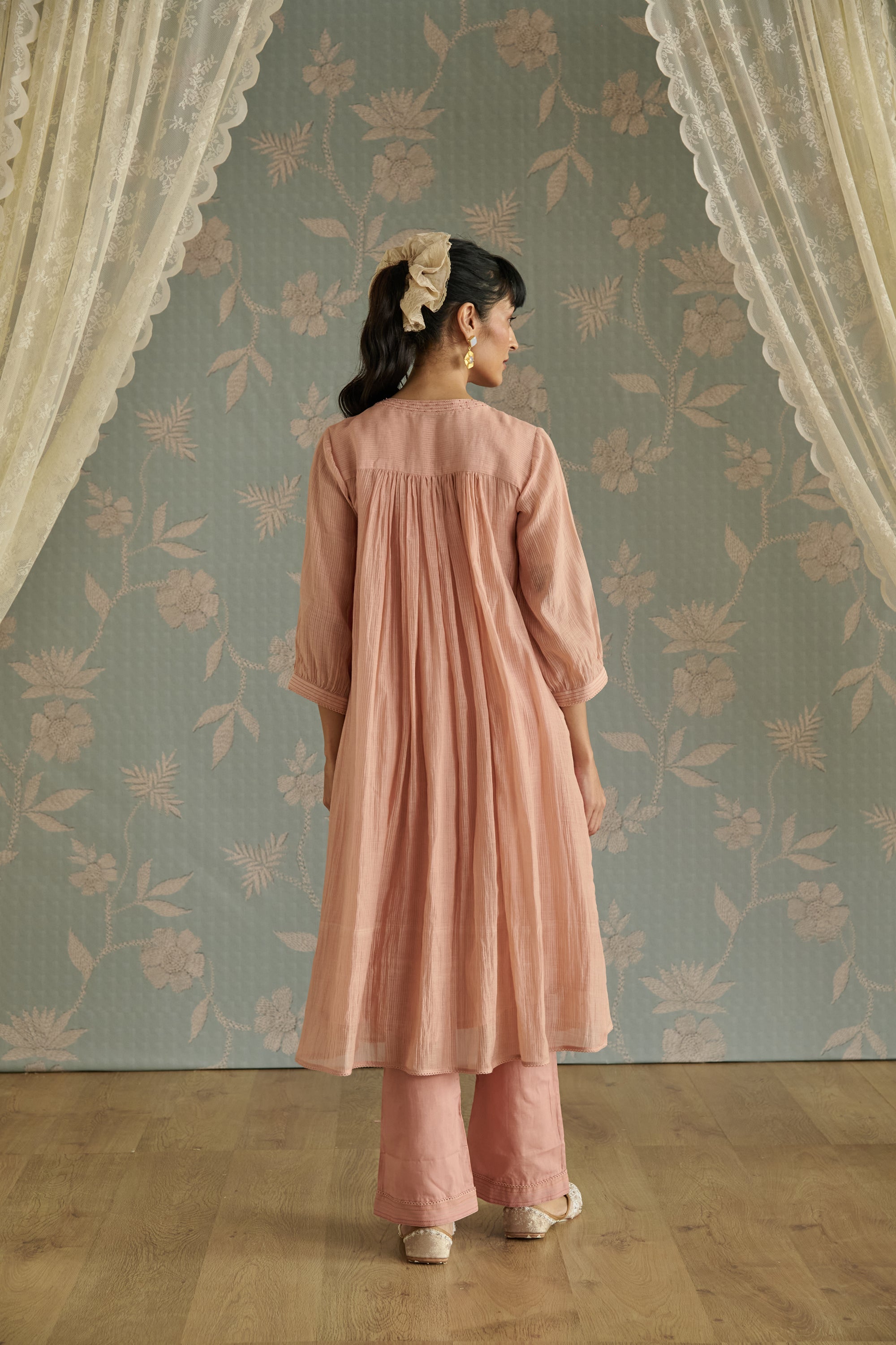 Pink Bead Embroidery Tunic Set