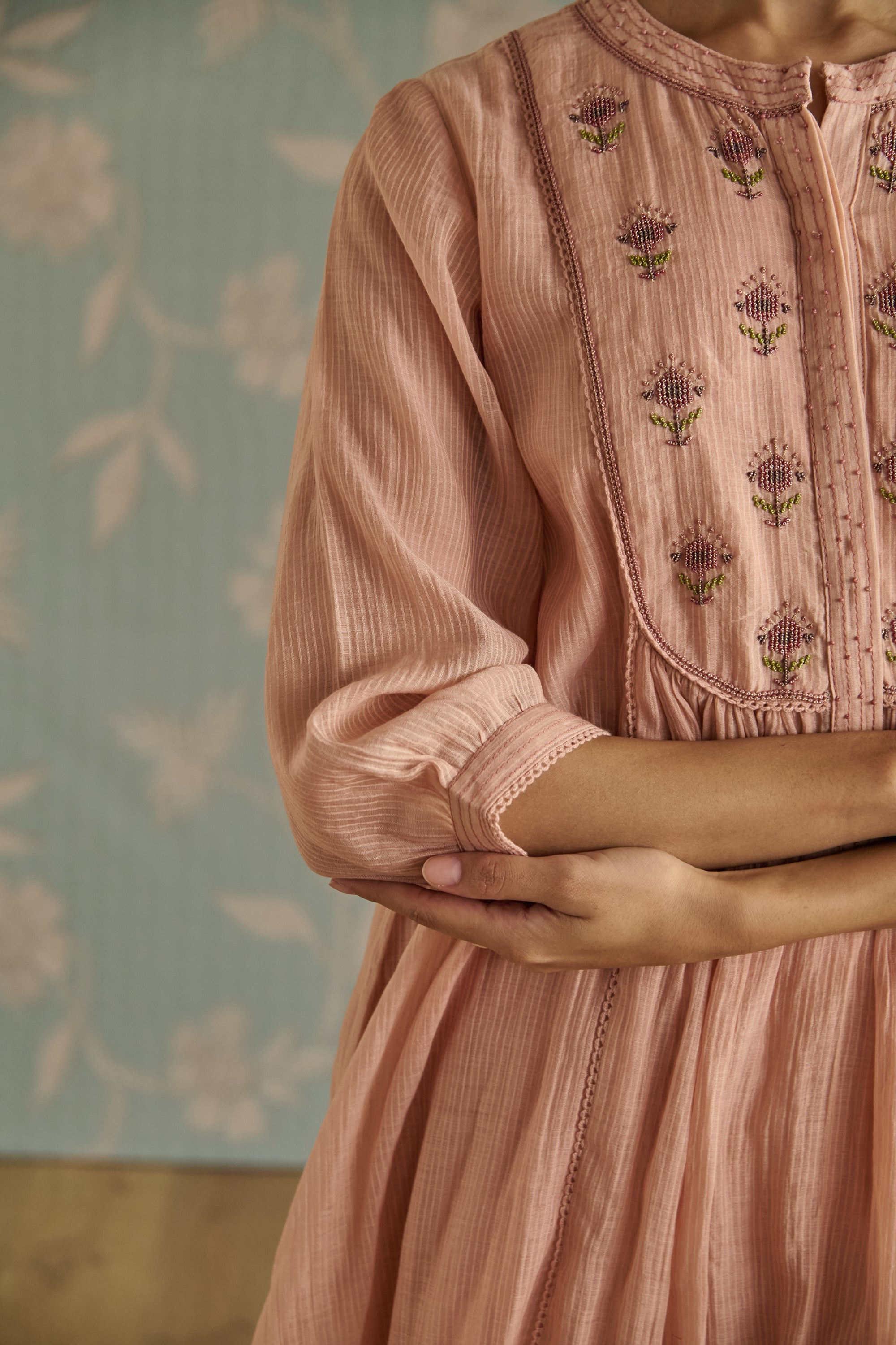 Pink Bead Embroidery Tunic Set